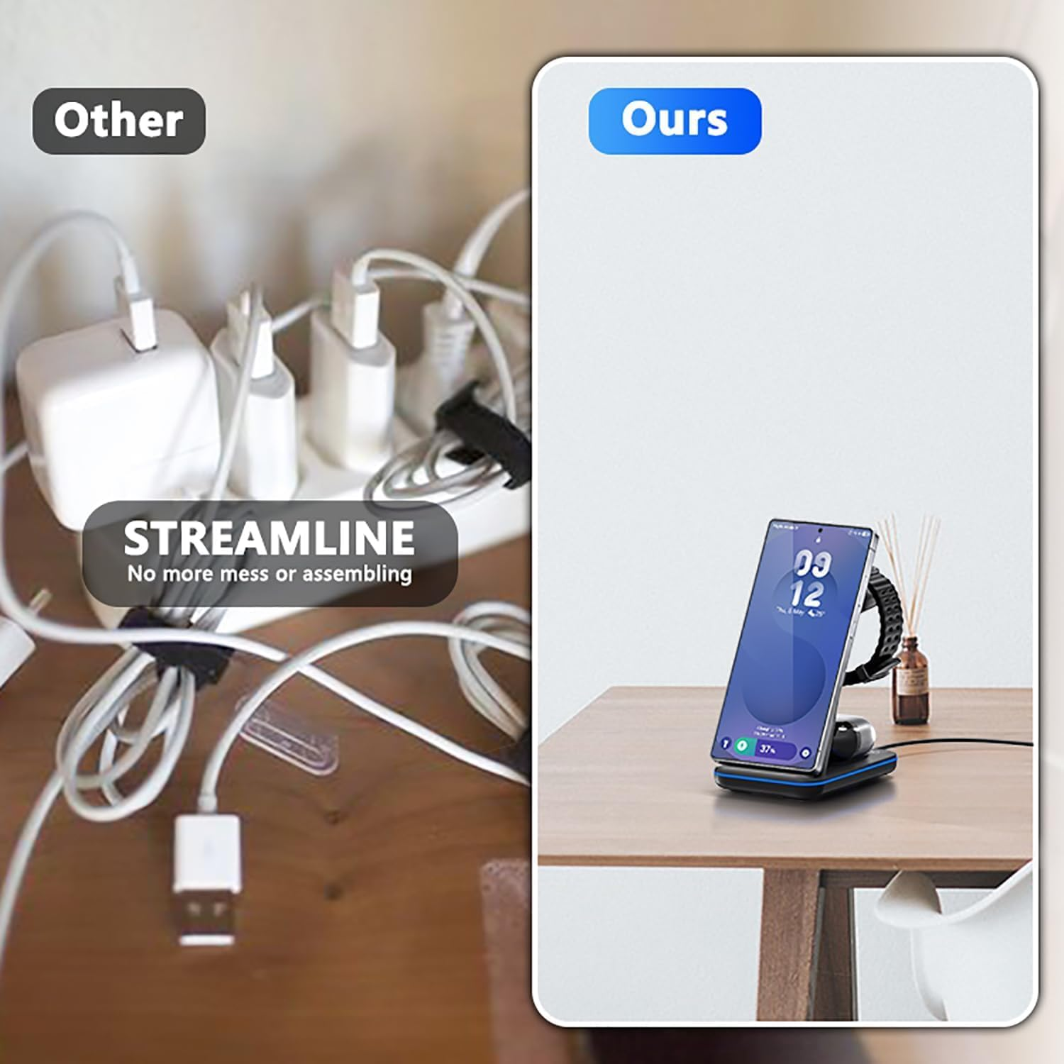 3-In-1 Wireless Charger for Samsung Cellphone and Watch, Cellphone Inductive Charging Station,Induction Charger for Samsung S25, Watch Ultra/7/6/5, Wireless Charger for Galaxy Buds(No Adapter) image number 5