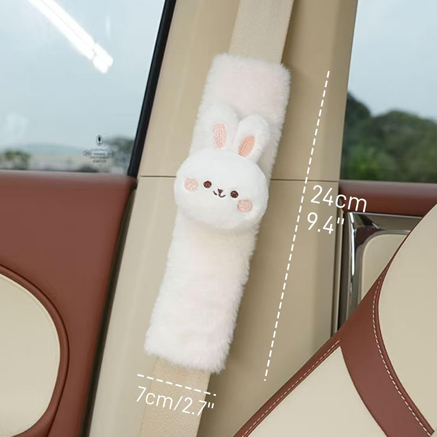 2 PCS Seat Belt Cover Pad, Cute Kawaii Animal Bunny Seatbelt Covers for Kids and Adults, Winter Plush Fluffy Soft Seat Belt Cover, Cartoon Seatbelt Cushion,Car Seat Strap Pads (Bunny) image number 4