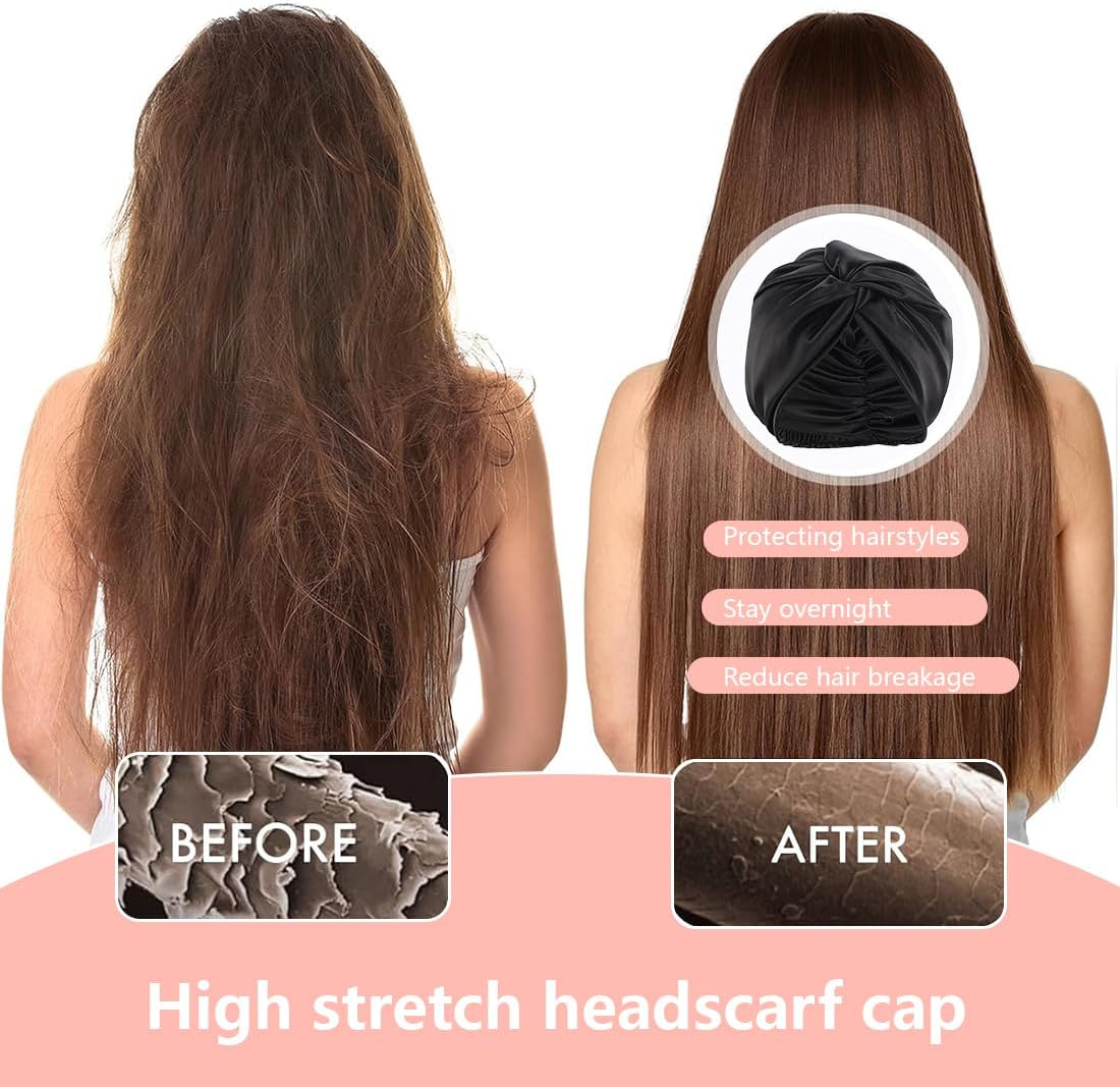 OIXEYA Silk Bonnet Sleep Cap for Sleeping for Healthy Hair Overnight, Maintains Curl Shape, Prevents Frizz & Hair Breakage, for Women with All Hair Types (Black)