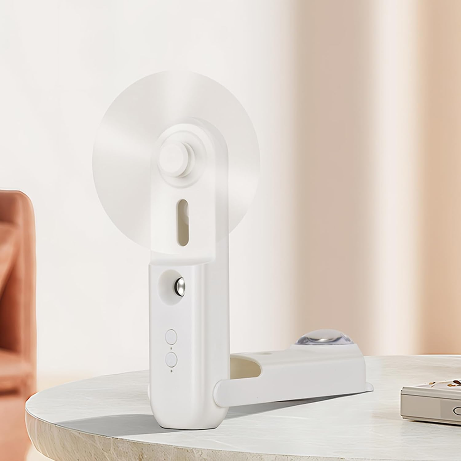 Portable Handheld Fan, Mini Rechargeable Handheld Fan, USB Spray Fan With，Pocket Fan, USB Powered Folding Personal Fan, Good for Travel, Eyelashes, Cute Small Pocket Fan for Women, Girl（White） image number 1