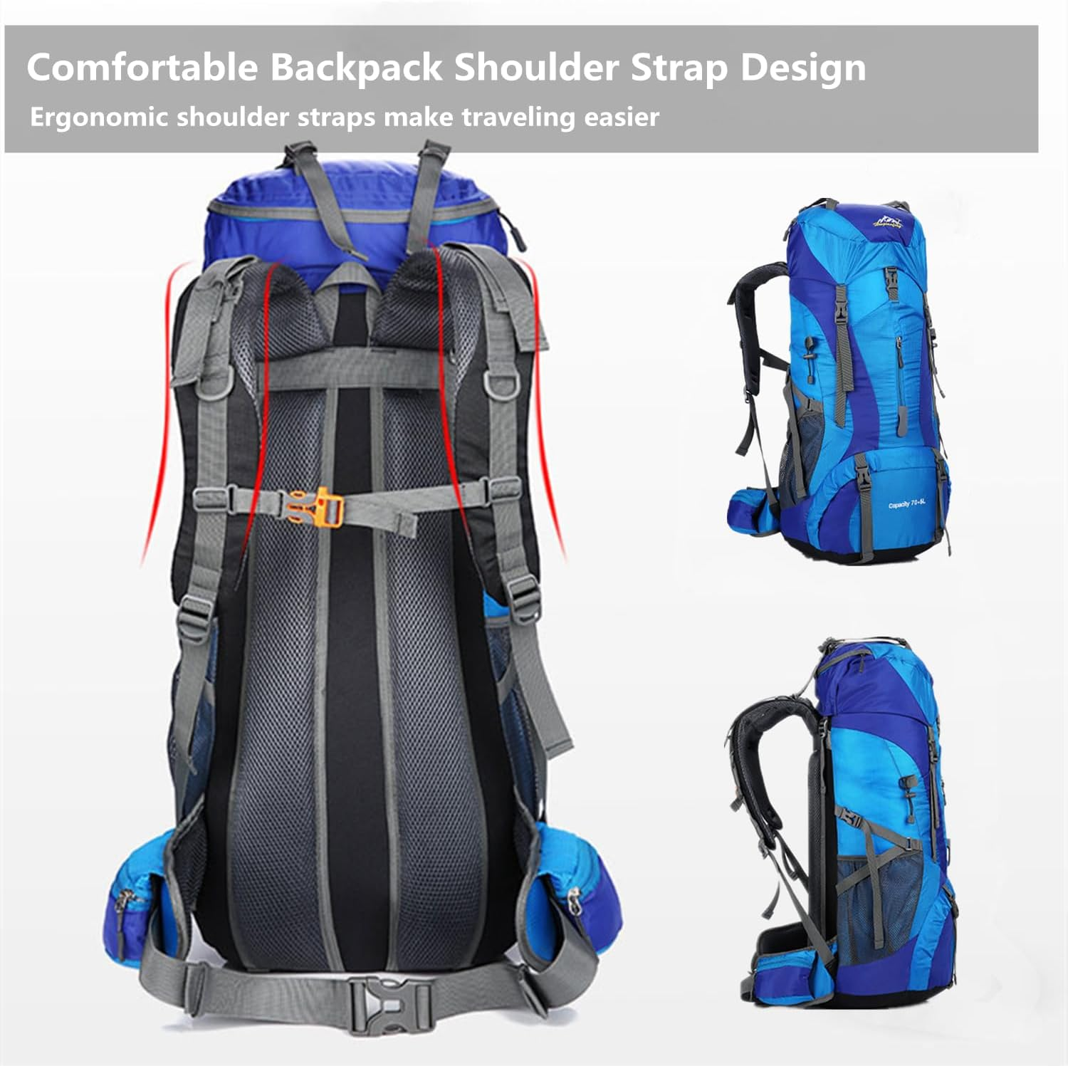 Hxdream Hiking Backpack,Hiking Travel Backpacks,70L Camping Backpack,Travel Backpack with Rain Cover,Suitable for Mountaineering, Camping, Tourism image number 2