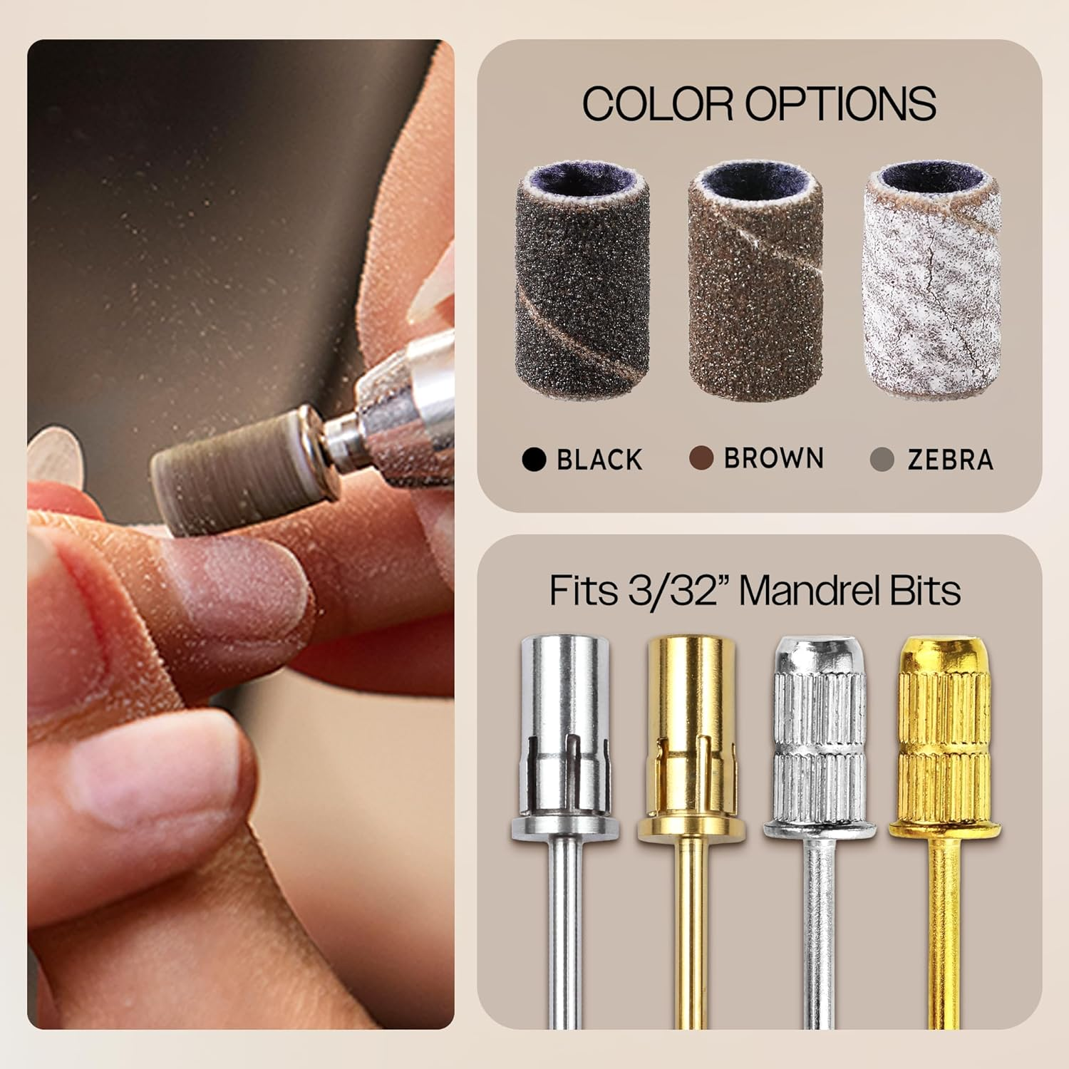 PANA 100 Pieces Nail Sanding Bands Professional Nail Manicure Great Fit for Nail Drill Bits for Acrylic Nails (240 Grit, Brown) image number 4