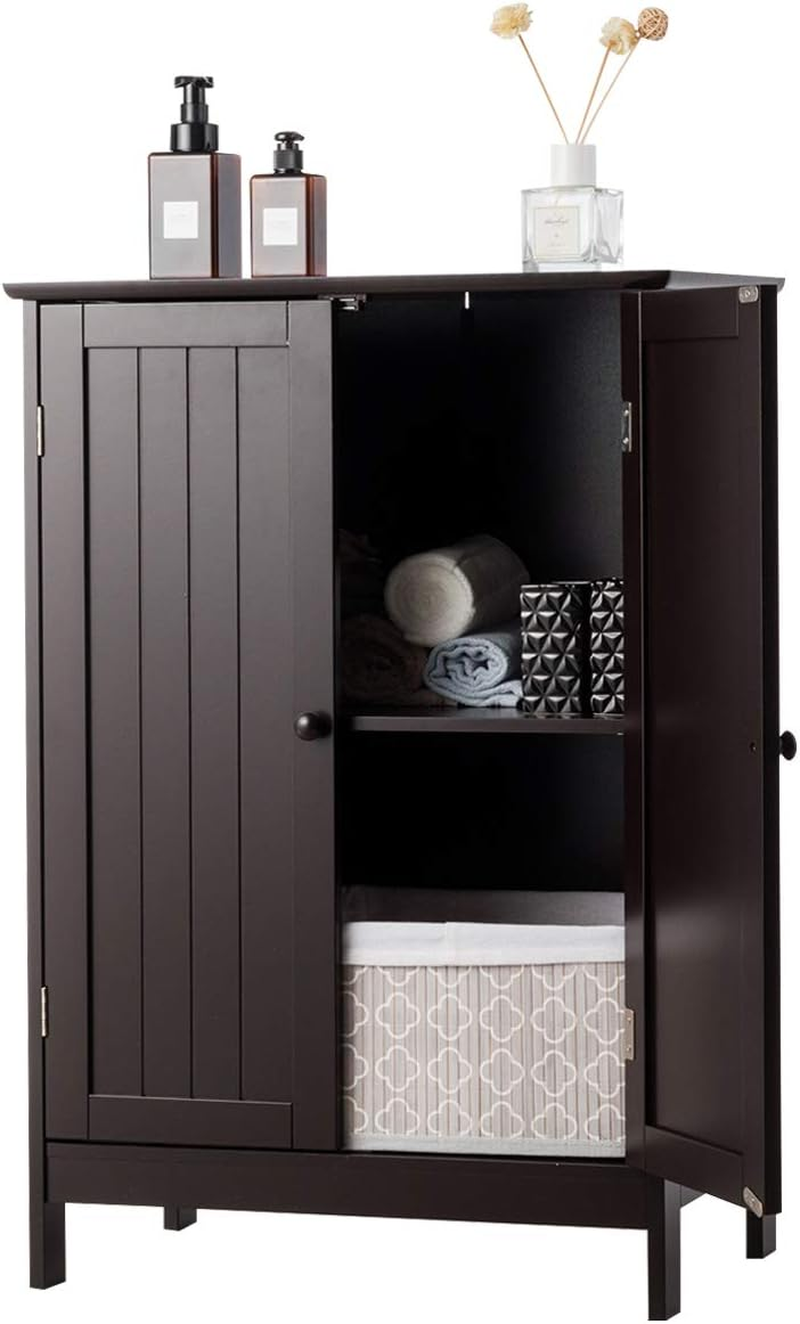 Bathroom Floor Cabinet W/ Double Doors, Floor Storage Cabinet W/ Shelf Free Standing Home Furniture Storage, Toilet Storage Unit, Laundry Cupboard, Entryway Utility Organizer Cabinet, for Bathroom & Bedroom& Living Room &Kitchen &Entrance (Brown)