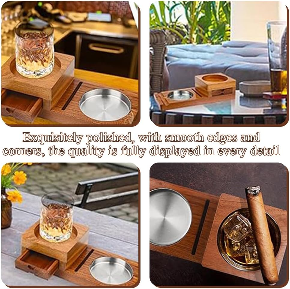 Wooden Cigar Ashtray,Ash Tray, Snow Eggplant Ashtray,Creative Ashtray,For outside Patio Holder Cigar Tray,Creative Ashtray with Drawer,Cup Holder image number 3