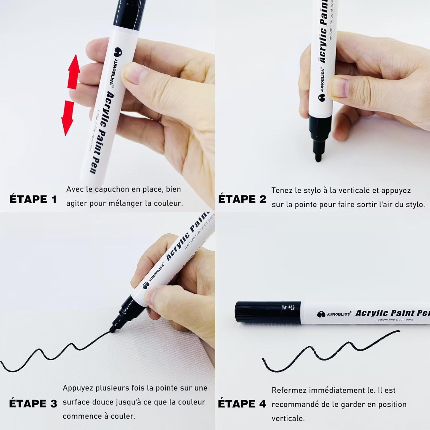 Aurobliss Acrylic Pens Black Pack of 8 Waterproof Pens for Wood, Canvas, Stones, Plastic, Clothing, Fabric - 2-3 Mm Thick Tip, Permanent Black Ink - Black image number 2