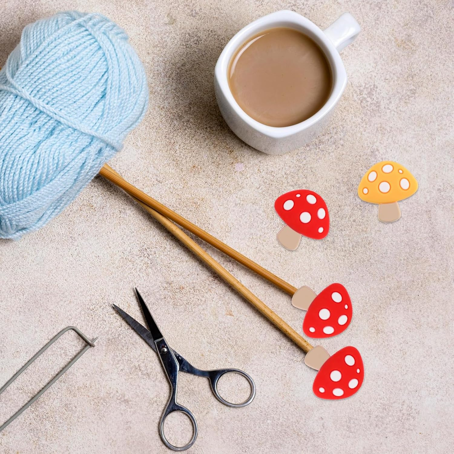 4Pcs Mushroom Stitch Stoppers Knitting Needle Point Protectors Cute Silicone Knitting Needles Cap Knit Needle Tip Hugger Needle Minder Sewing Gadgets for Beginners Knitting Craft DIY Quilting Art image number 3