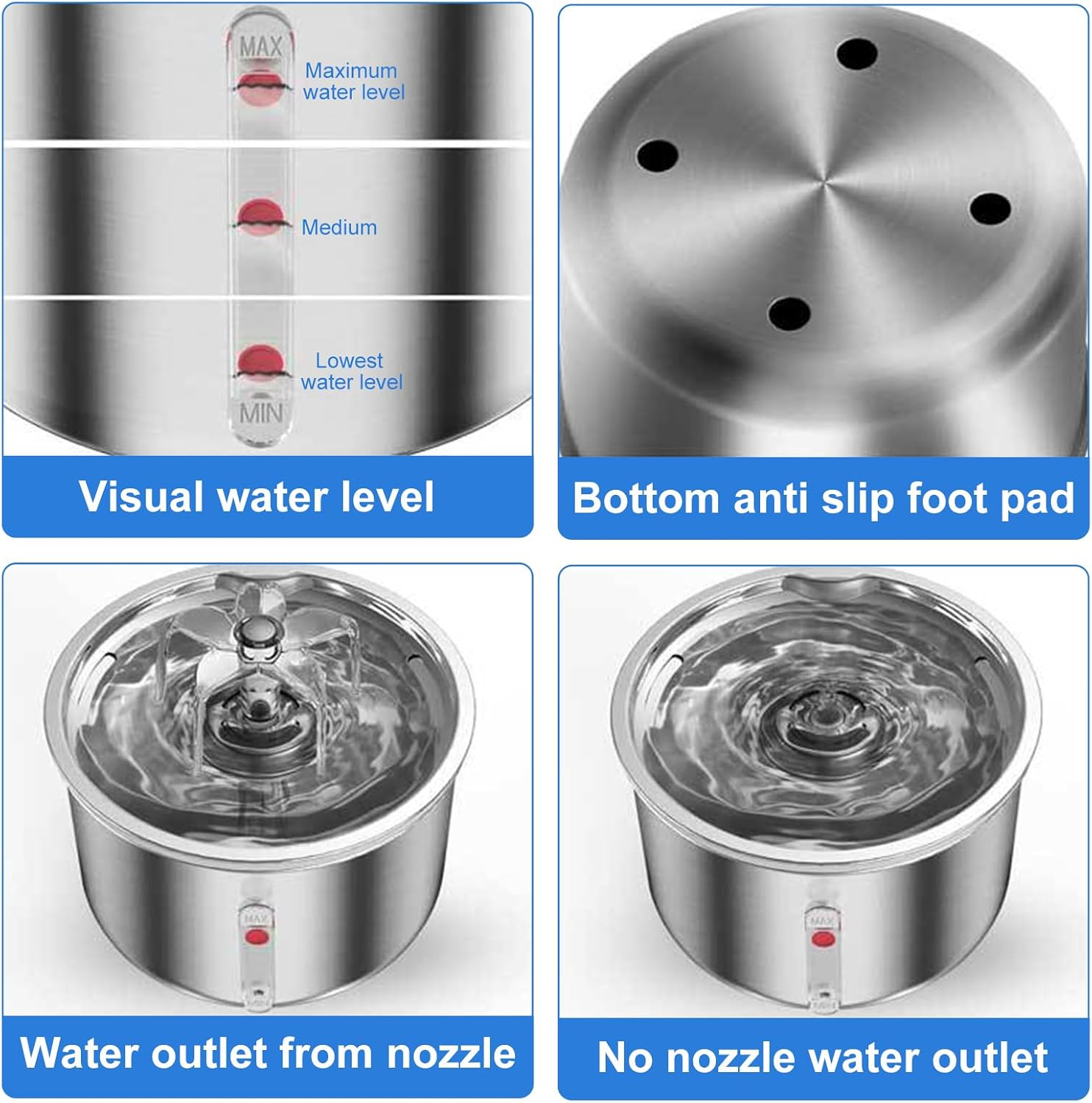 Undres 2L Cat Fountain, Drinking Fountain for Cat, Pet Fountain, 304 Stainless Steel Material, Activated Carbon Filtering, Use of a Silent 5V Low Pressure Water Pump, USB Powered Interface image number 6