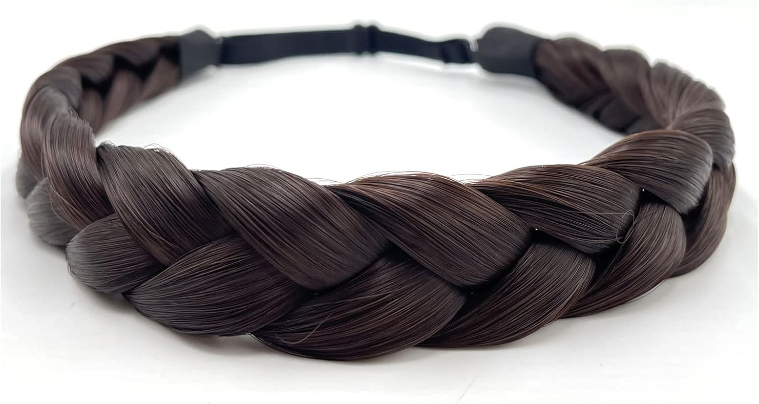 TOECWEGR Braided Headband 3 Strands Synthetic Hair Braided Headband Classic Chunky Elastic Hairpiece Women'S Beauty Accessories (Dark Brown-6A27)