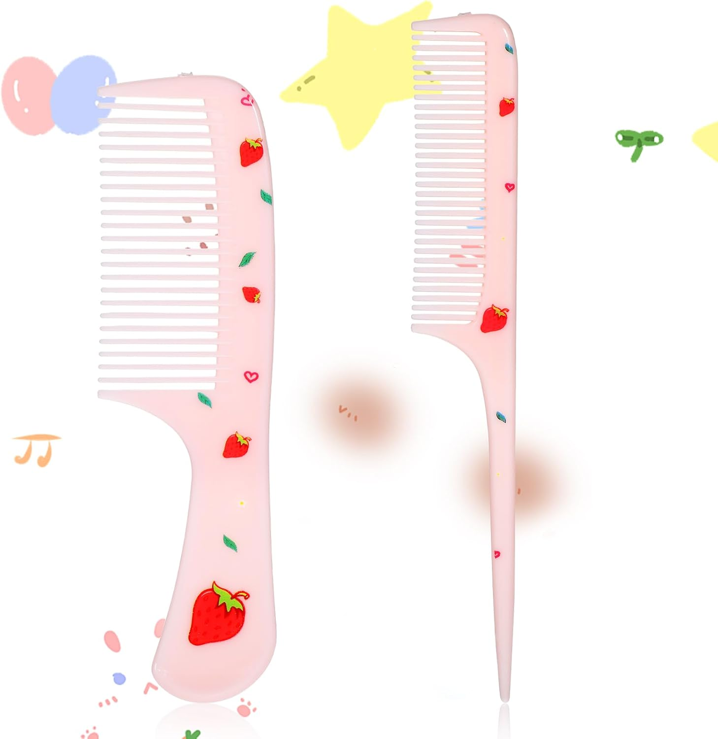 Toddler Comb Set, Small Cute Fine Tooth Comb & Rat Tail Comb for Kids Styling, Yellow Mini Hair Comb Plastic Parting Combs, Anti-Static Hairdressing Comb for Baby Girl Wet Dry Hair (2Pcs)