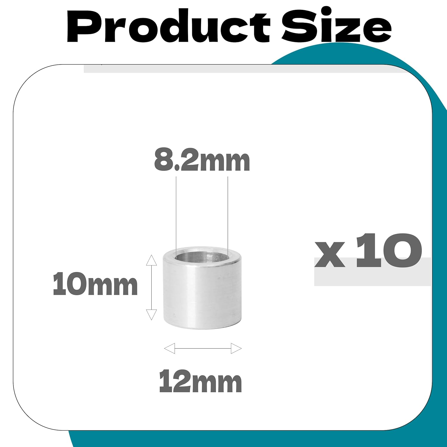 Zhooooonglf 10Pcs M8 Aluminum Spacers, Metal Spacer Aluminum round 8.2Mm ID X 12Mm OD X10Mm L Thickness Screw Standoff for M8 Screw Bolts Silver image number 1