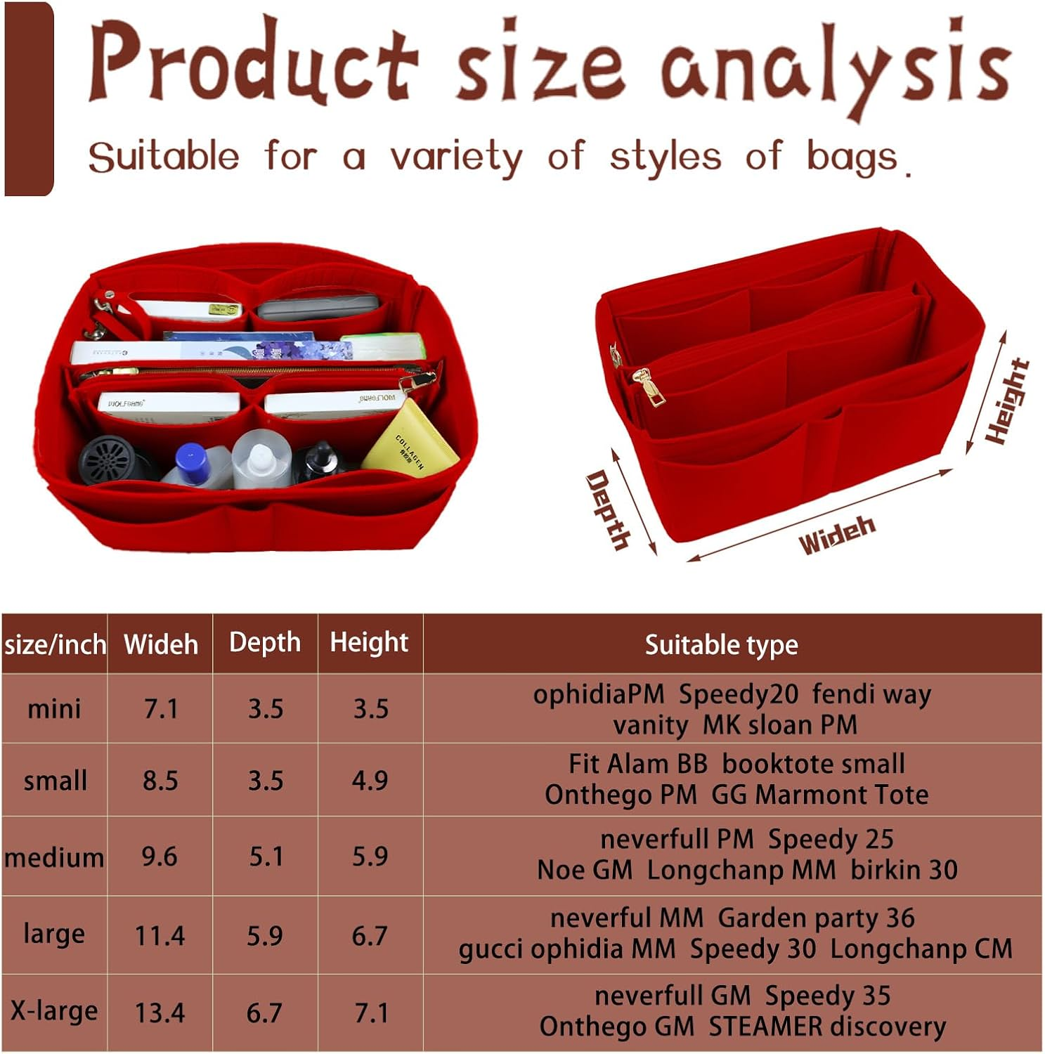 Lckaey Handbag Organizer for Speedy 25 Organizer Insert Tote Bag and Hand Bag Organizer Insert Y095Crimson-M image number 1