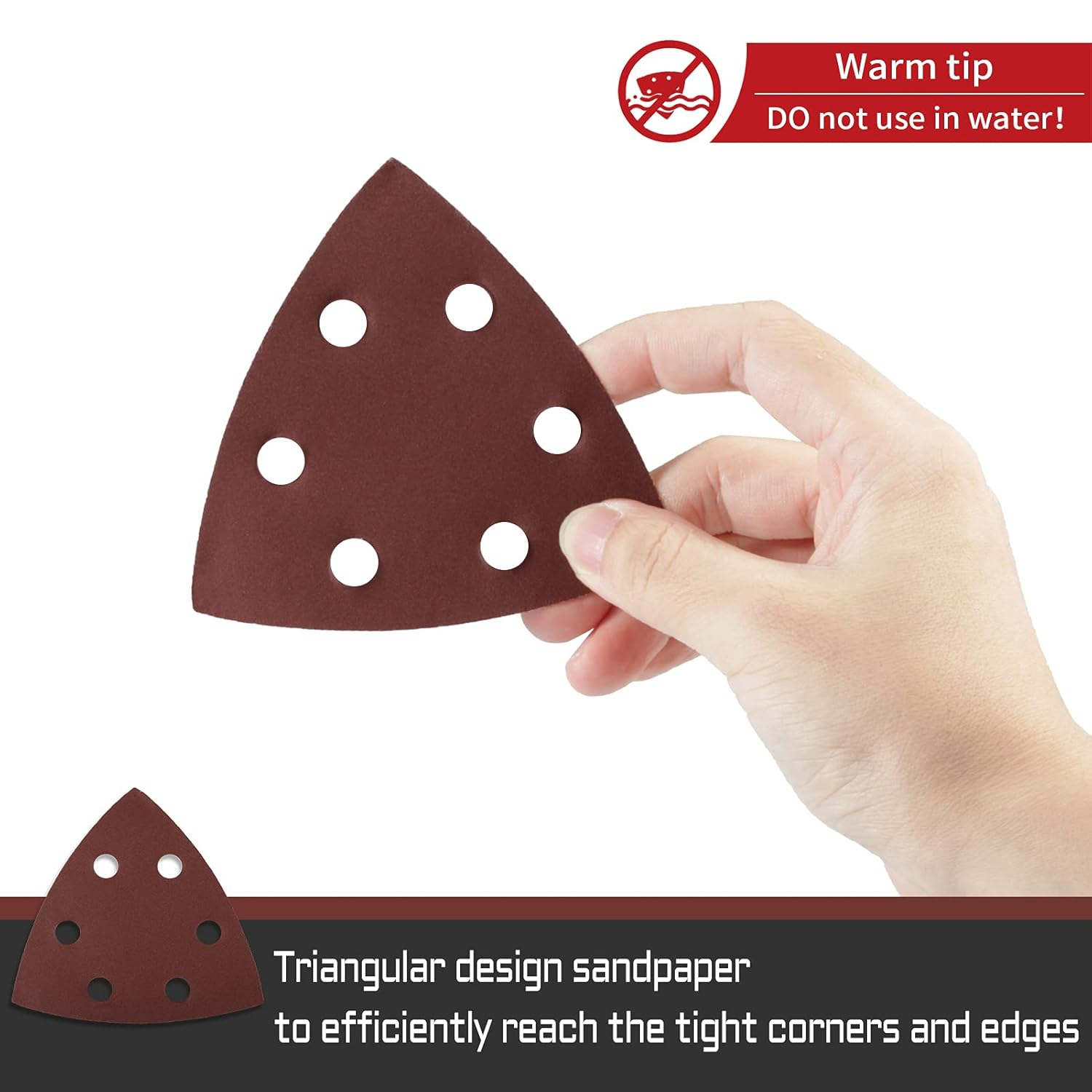 50 Pcs Triangle Sanding Pads 1000 Grit 3-1/2 Inches Hook and Loop Triangle Sandpaper 6 Holes Oscillating Multitool Sanding Pads Detail Sander Sandpaper for Wood Metal Stone Polishing image number 4