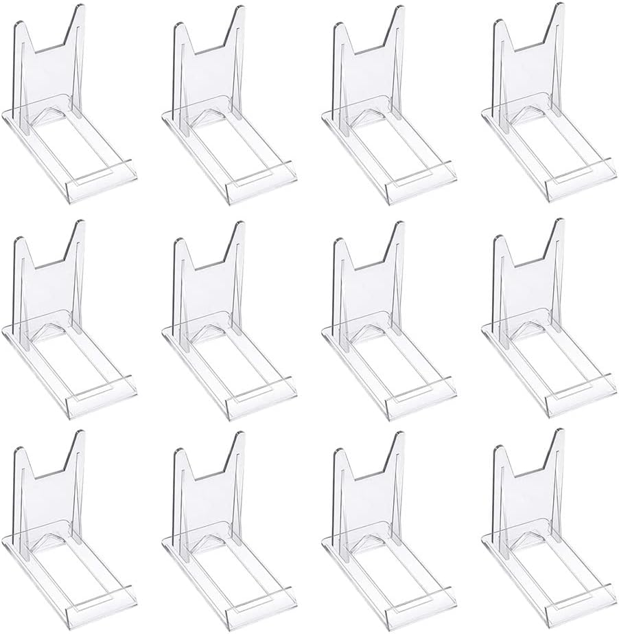 12 Pieces Two Part Adjustable Clear Acrylic Plastic Display Stand Easel Acrylic Plate Stands Plastic Display Picture Plate Holders for Home Office Supplies Festival Party Decoration image number 2