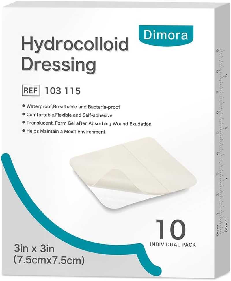 Dimora Hydrocolloid Dressing 10 Pack (7.5Cm X 7.5Cm) | Extra Strong Adhesive Waterproof Blister Plasters for Feet, Heel & Joints | Wound Care for Burns, Bedsores, Acne, Cuts | Fast Healing Gel Bandages image number 3