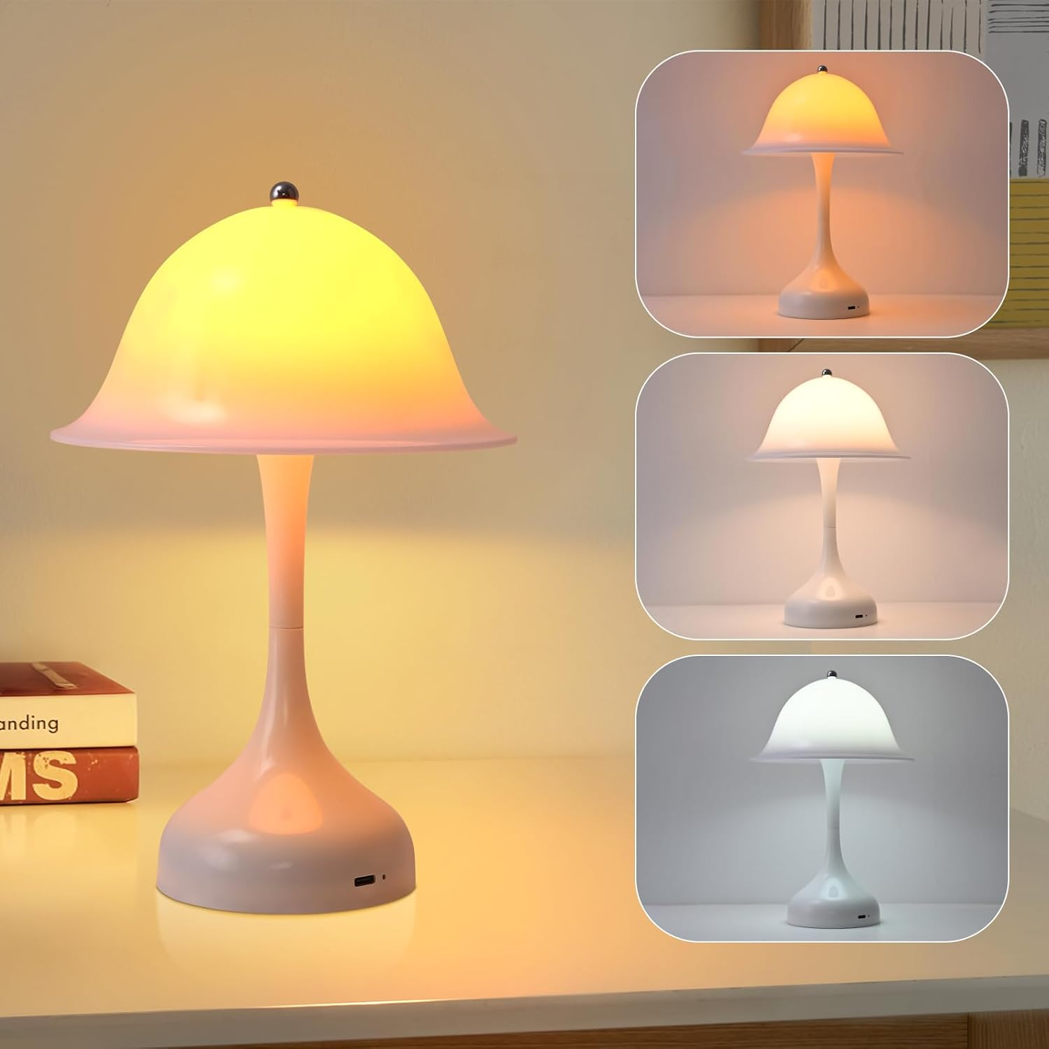 Meoaow Table Lamp Wireless Bedside Lamp LED Battery Touch Table Lamp USB Rechargeable Living Room Lamp Dimmable 3 Colour Temperatures Table Lamps Modern Night Light Lamp for Study Office Dining Room