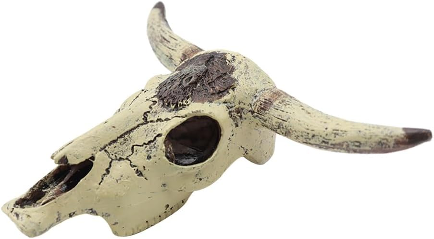 NUZAMAS Fish Tank Small Skull Resin Cattle Skull Reptiles Hideouts Decorations Dragon Tank Decor Accessories for Fish Aquarium Cave Landscape image number 1