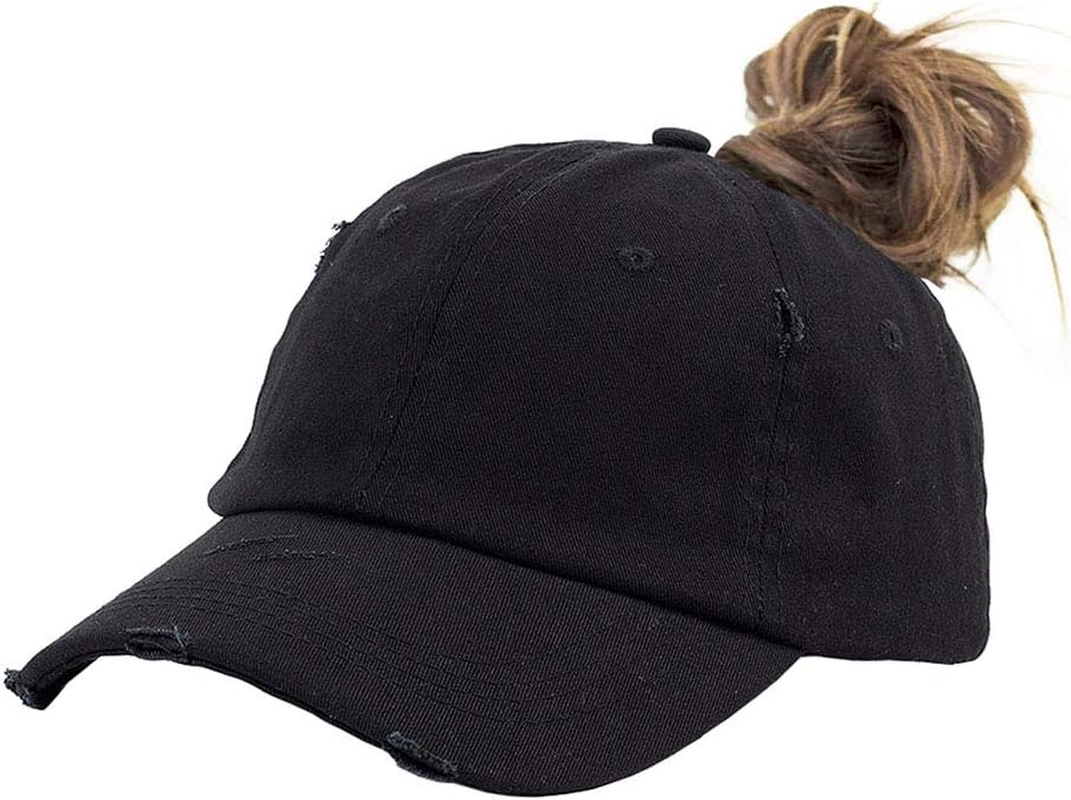 Eohak Ponytail Baseball Hat Distressed Retro Washed Womens Twill