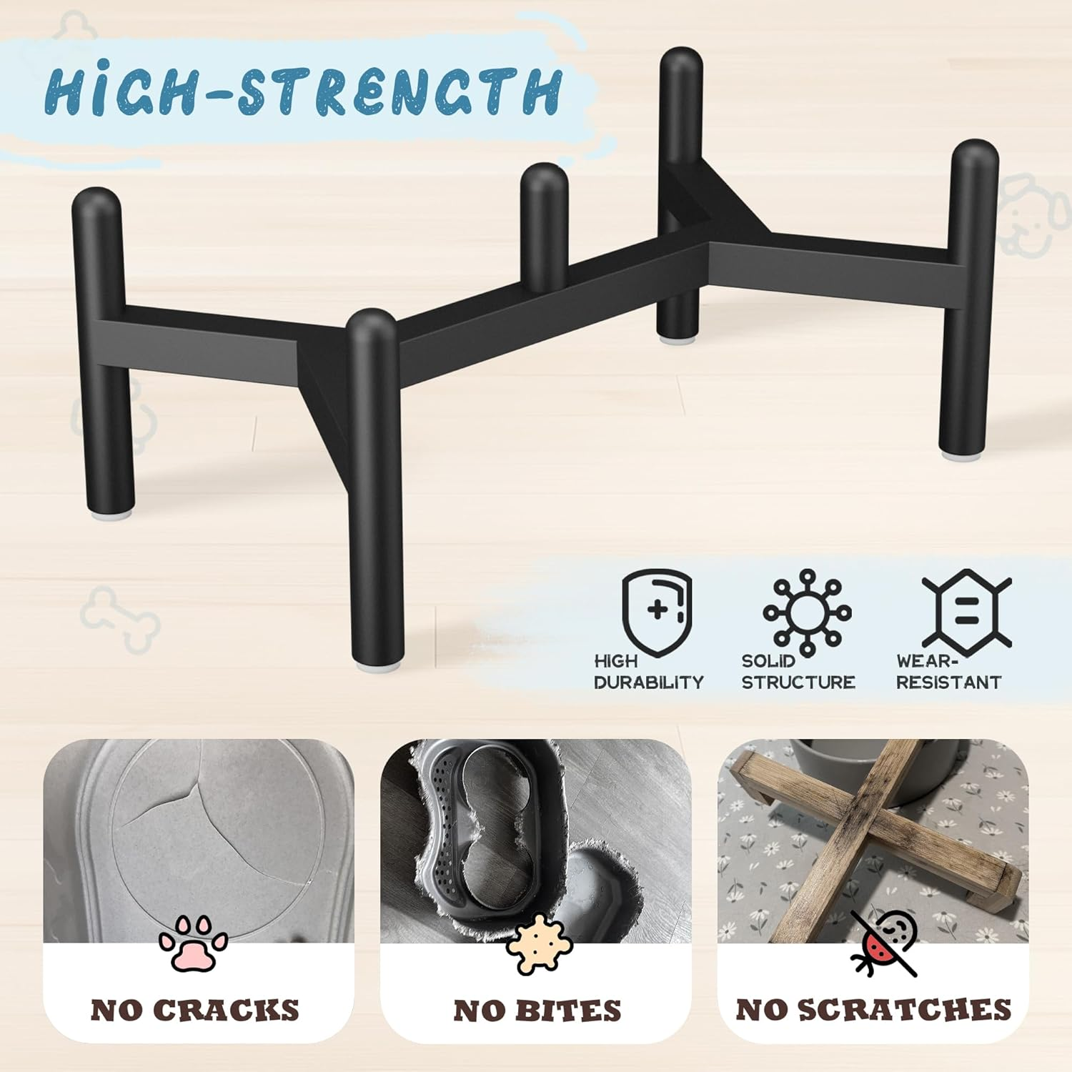 Ceramic Elevated Dog Bowl Set - Dog Feeder Station with Cute-Style Double Bowls for Small and Medium Size Breed - Non-Slip Raised Dish for Food and Water Feeding- 6 Inch - 3.5 Cups / 20 Fl Oz - Khaki image number 2