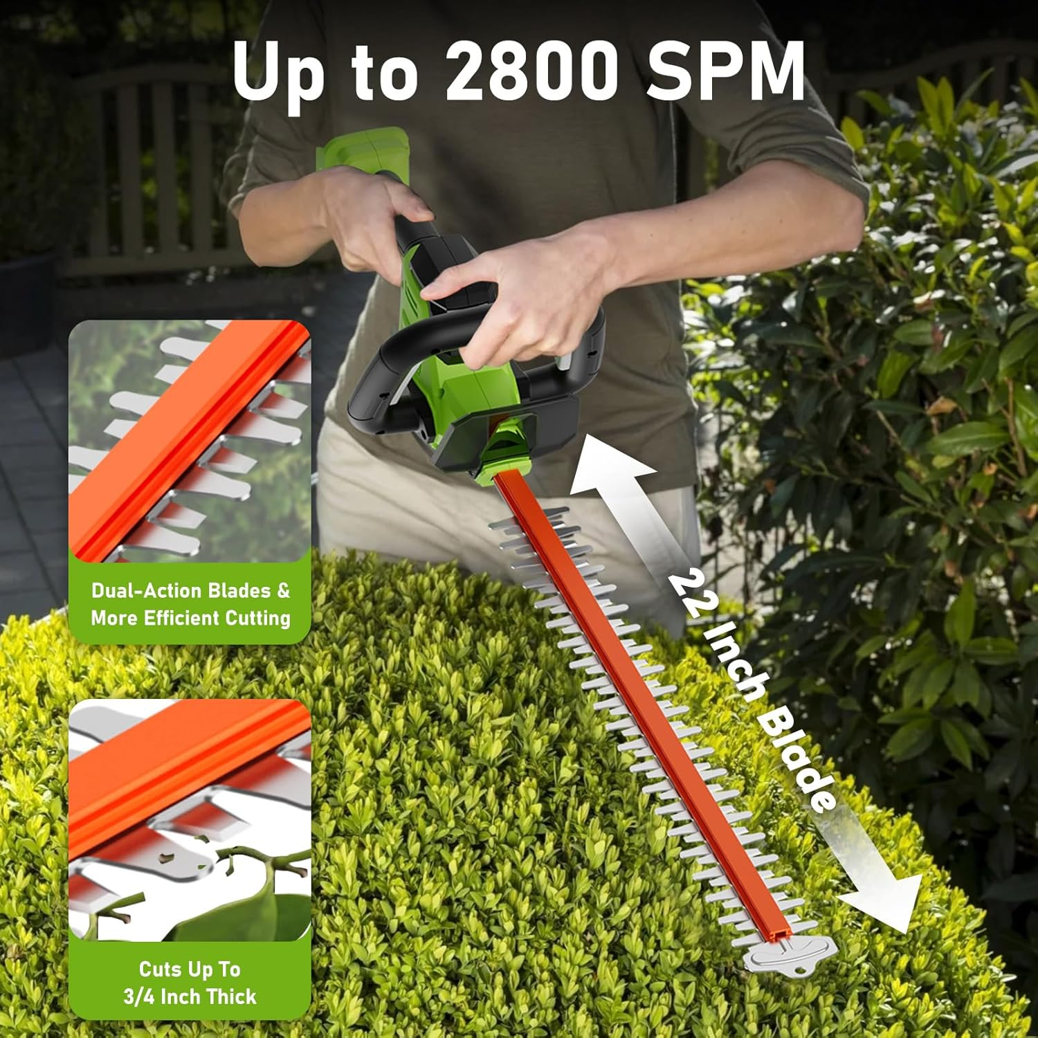 20V Cordless Hedge Trimmer Garden Tools with 2 Batteries and Charger, 550Mm Blade Length, Electric Hedge Shear Bush Trimming, Grass Shrub Pruner Cutter Mover for Yard, Lawn image number 6