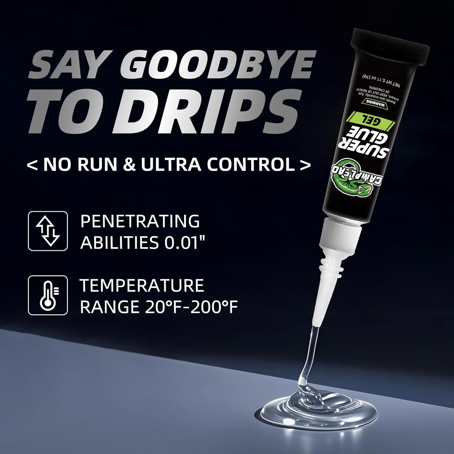 CAMALEAO Super Glue Gel, Single-Use All Purpose Cyanoacrylate (CA) Glue with Self Piercing Cap, 2900 PSI High Strength Instant Adhesive for Plastic, Metal, Glass, Ceramic, Wood and More - 4 X 3G image number 3