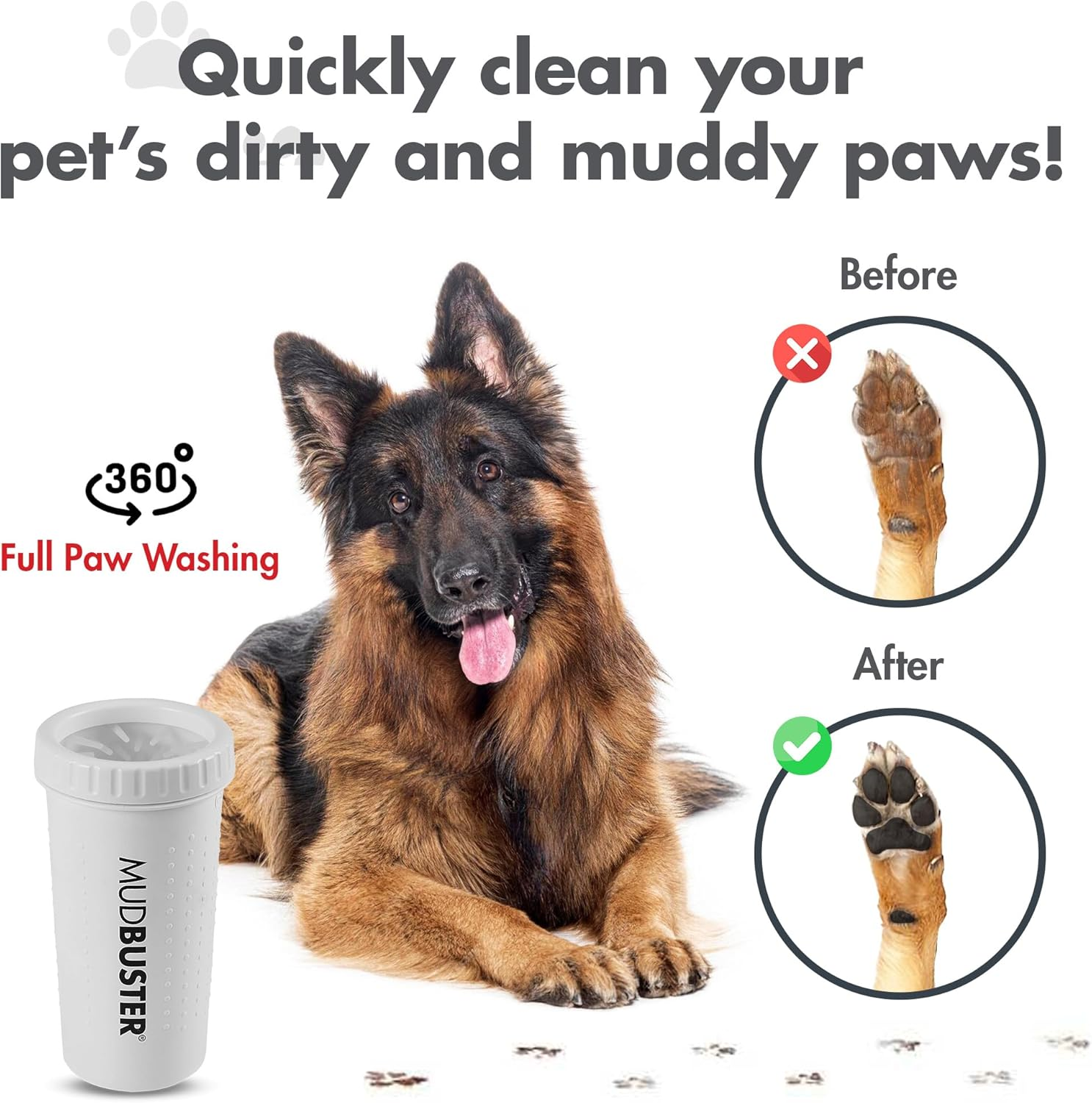 Dexas Mudbuster Portable Dog Paw Washer/Paw Cleaner, Large, Bright White- Special Edition (PW72032-22WP) image number 6