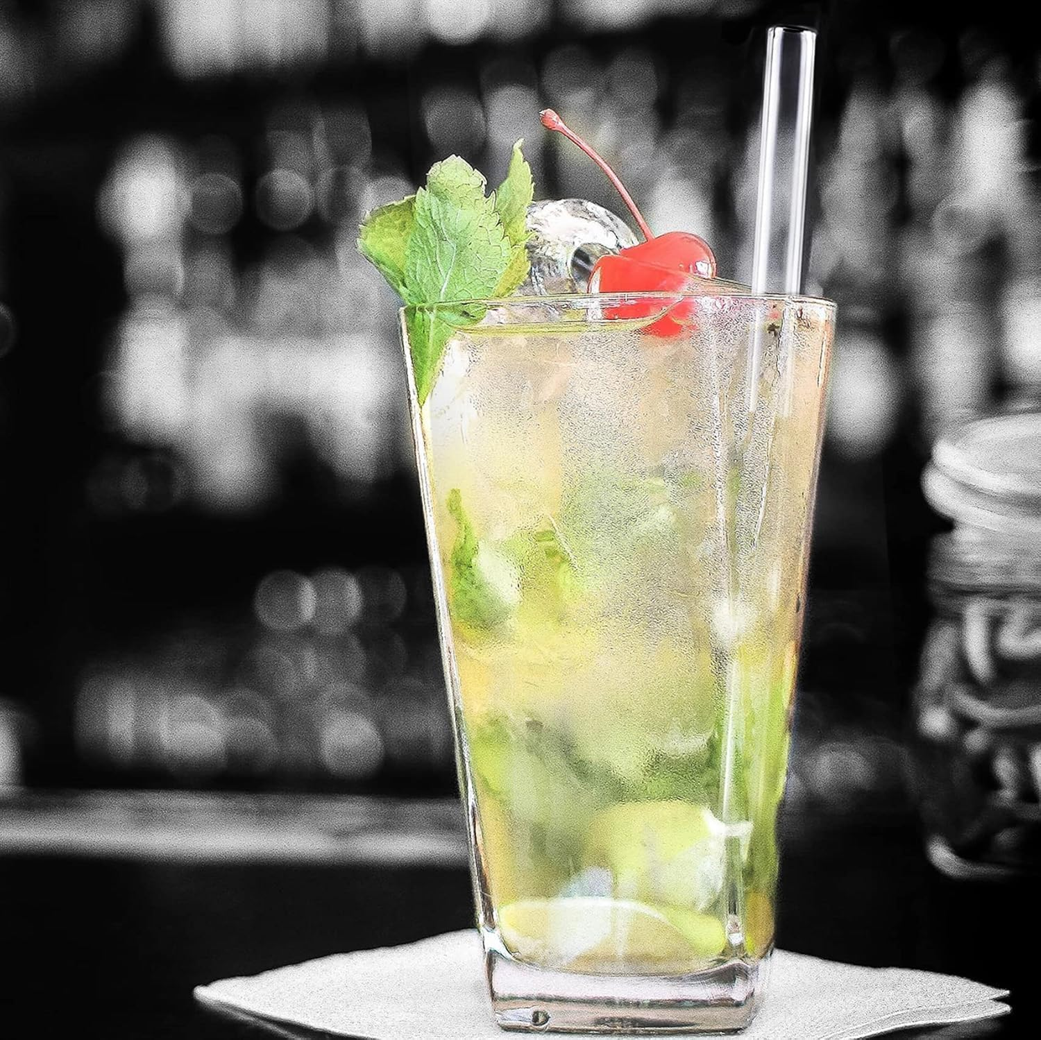 WADY 14 Pcs Borosilicate Glass Straws Set - 7" X8Mm (6 Straight & 6 Bent) with 2 Brushes, Reusable Drinking Straws for Juice/Coffee/Cocktails, Heat-Resistant & Eco Friendly