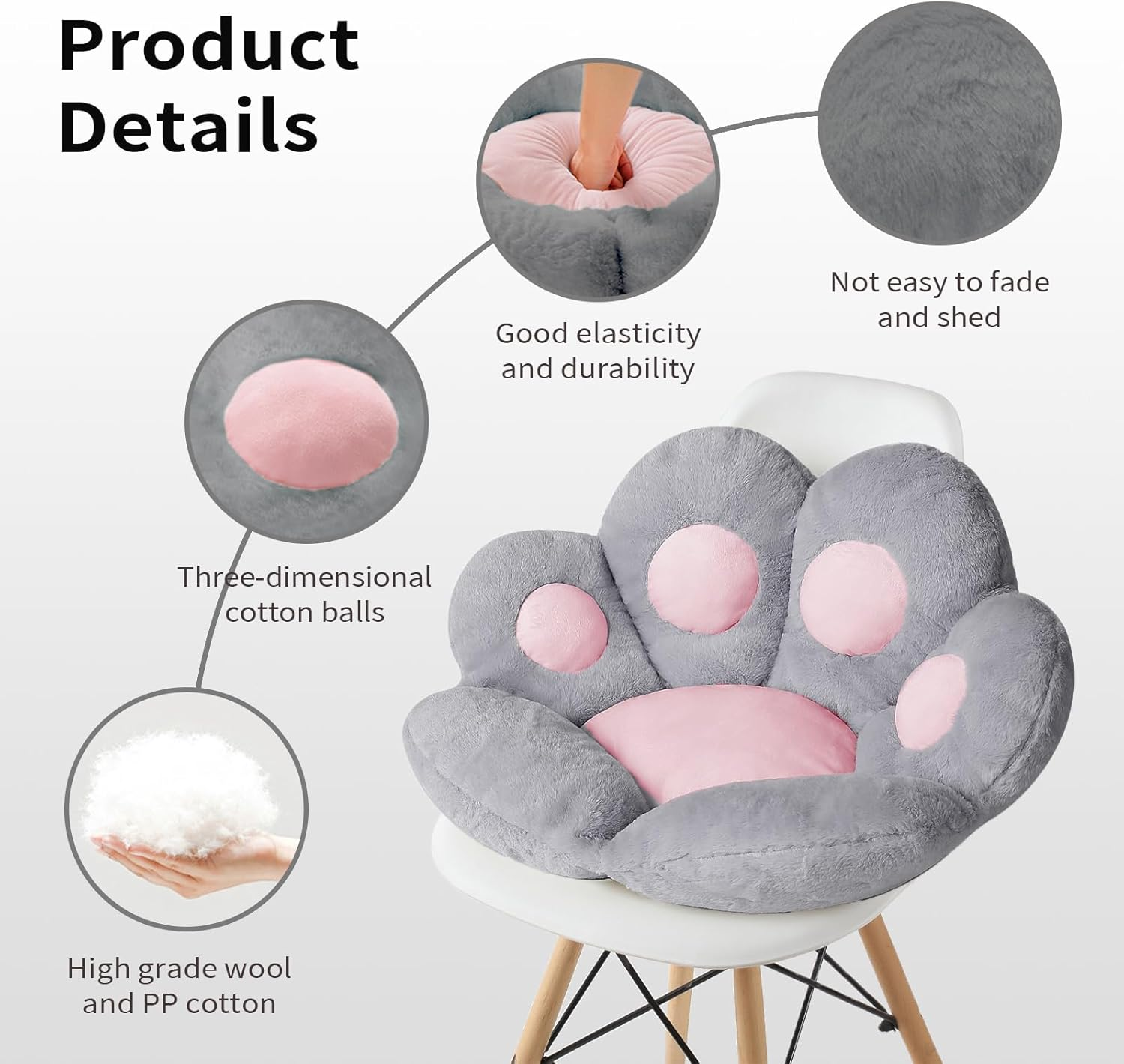 Ditucu Cat Paw Cushion Kawaii Chair Cushions 27.5 X 23.6 Inch Cute Stuff Seat Pad Comfy Lazy Sofa Office Floor Pillow for Gaming Chairs Room Decor Grey image number 5