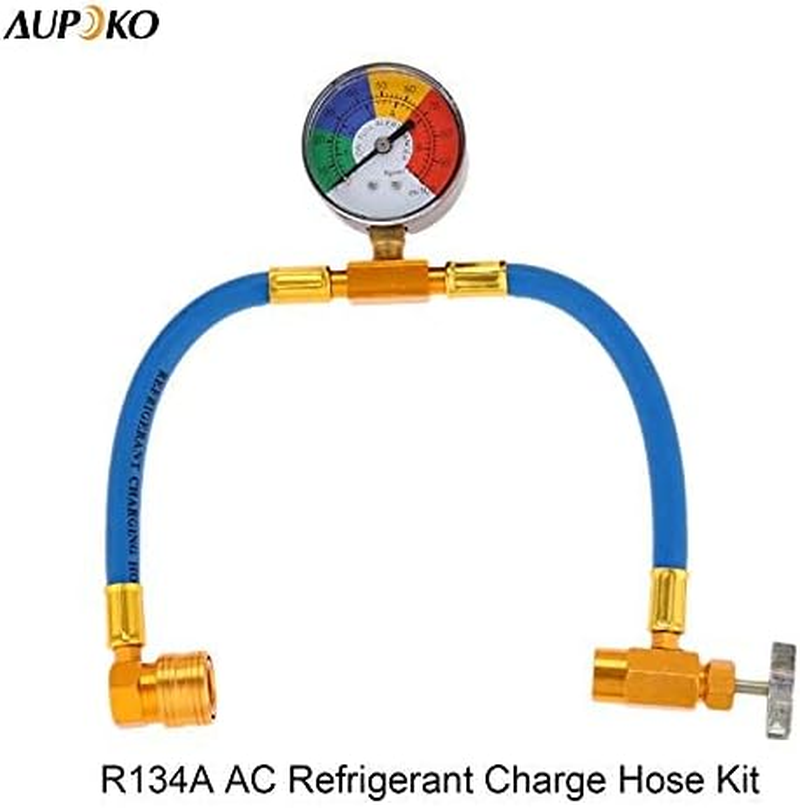 Aupoko R134A AC Refrigerant Charge Hose Kit, 1/2&rsquo;&rsquo; Acme Can Opener Tap Dispensing Valve, and Recharge Hose with Pressure Gauge, Fits for Car AC Air Conditioning Refrigerant image number 3