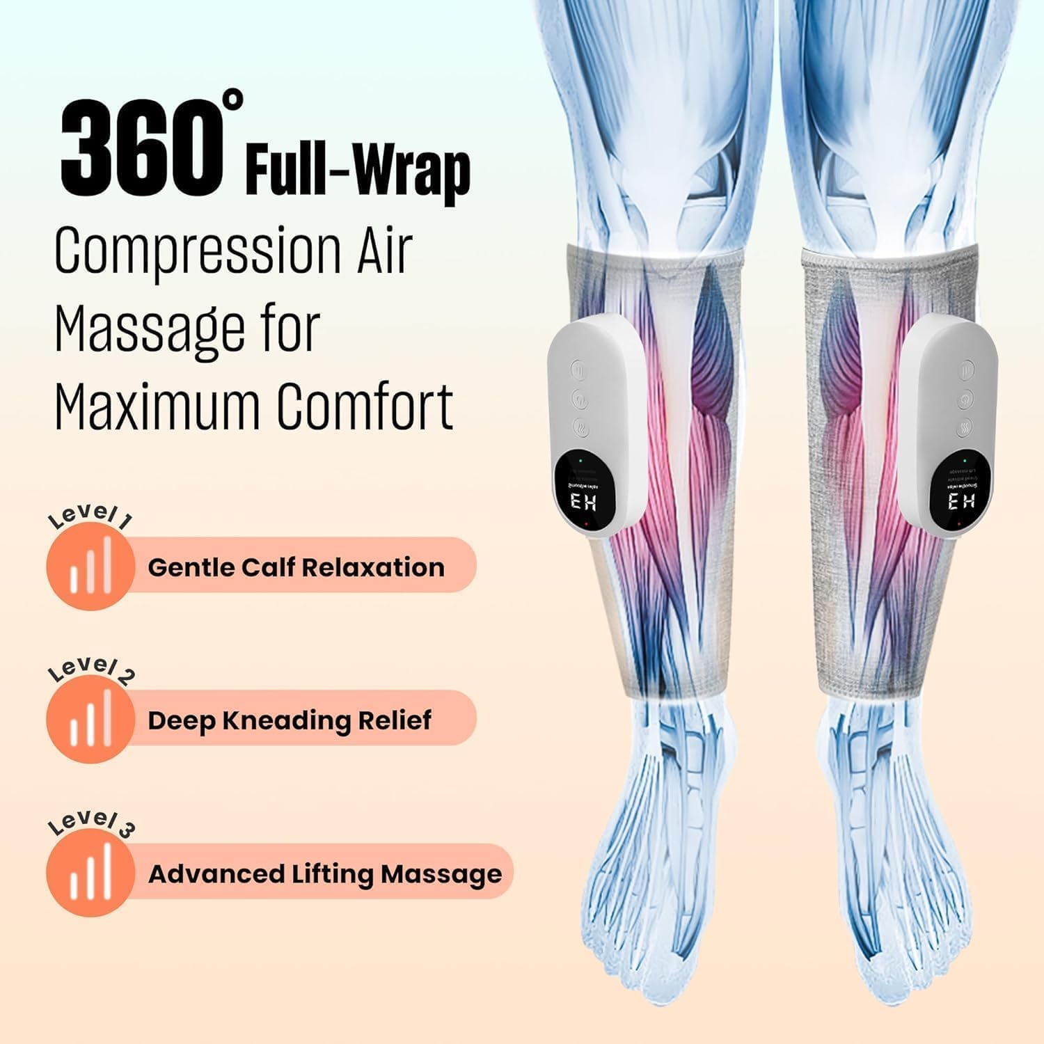Leg Massager for Circulation and Pain Relief, Calf Air Compression Massager with Heat, Leg Massager with 3 Intensities, 3 Modes, Easy to Use, Muscle Relaxation, Gifts (Grey-1 Pcs) image number 3