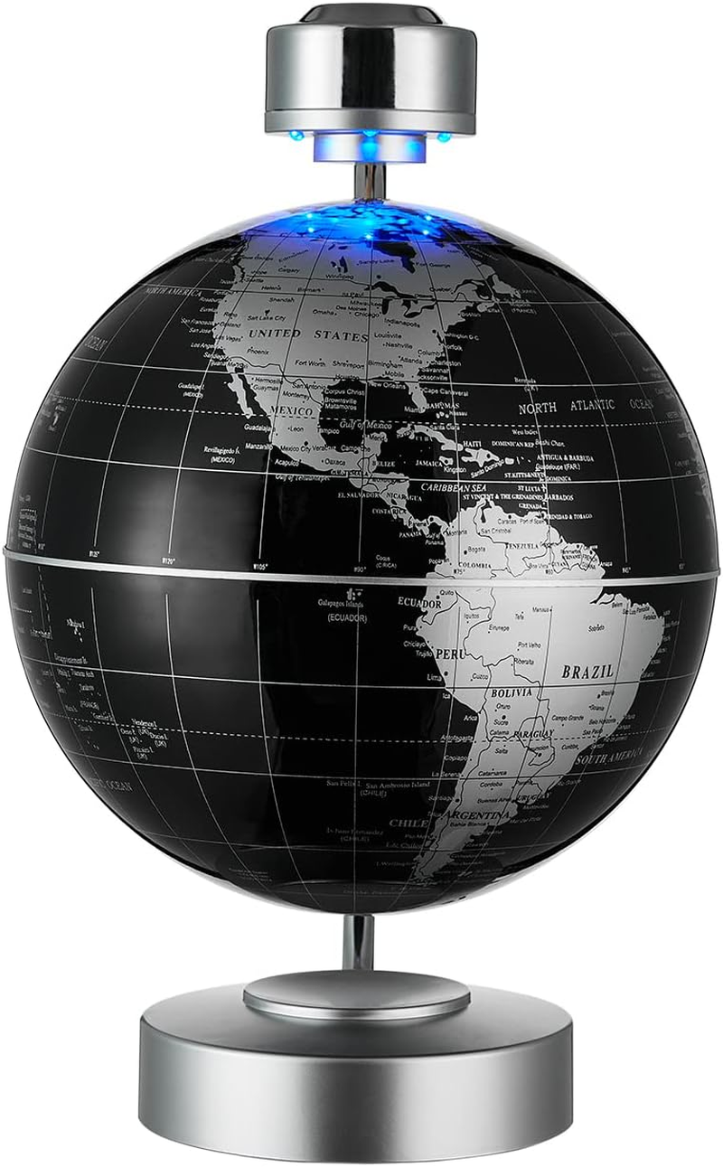 NHSUNRAY Magnetic Levitating Globe, Large 8Inch Floating Globe with LED Lights, Magnetic Globe Display, Indoor Accents, Study Room Decor, Modern Decorative Ornament (Black) - Black image number 5