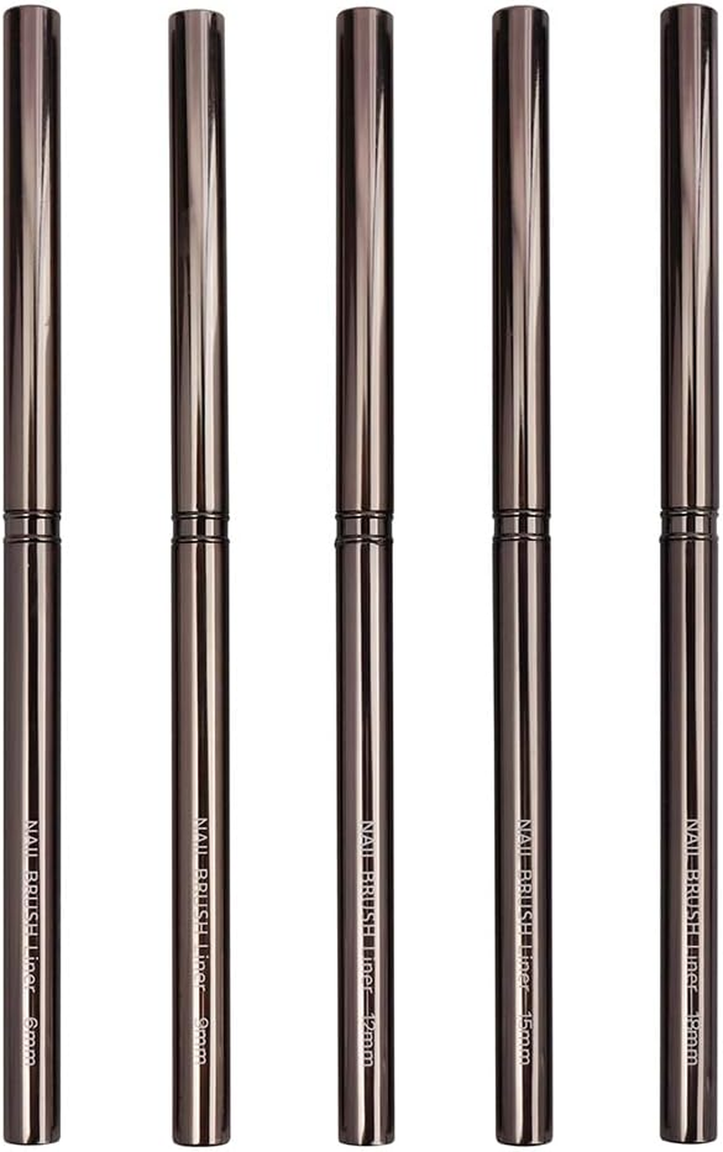 Yakamoz Nail Art Brushes Set, 5PCS Nail Art Liner Brushes 6/9/12/15/18Mm Thin Line Nail Brushes Detail Drawing, Painting Art Design Brush Set for Striping Long Lines Gel Polish image number 4