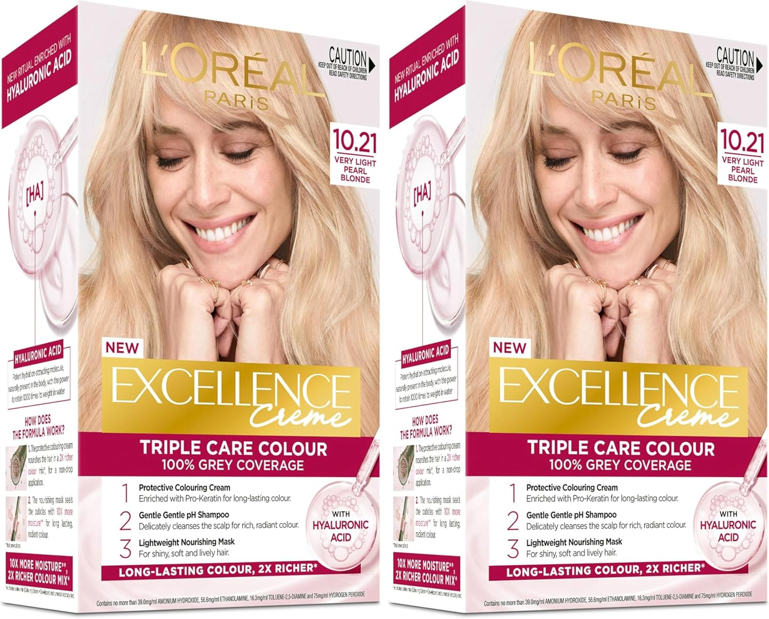 L'Oreal Paris Excellence Creme, 10.21 Very Light Pearl Blonde (100 Percent Grey Coverage) (Pack of 2)