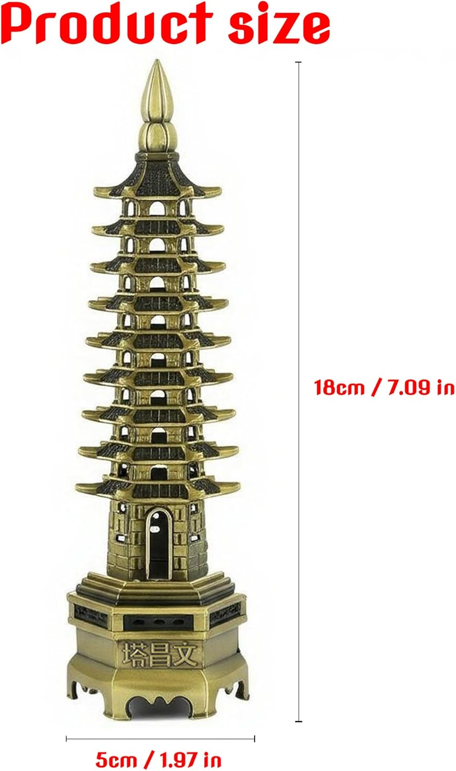 Nine-Tier Wenchang Pagoda Feng Shui Statue &ndash; Chinese Tower for Academic Success, Business Prosperity & Home Decor (Red Bronze) image number 6