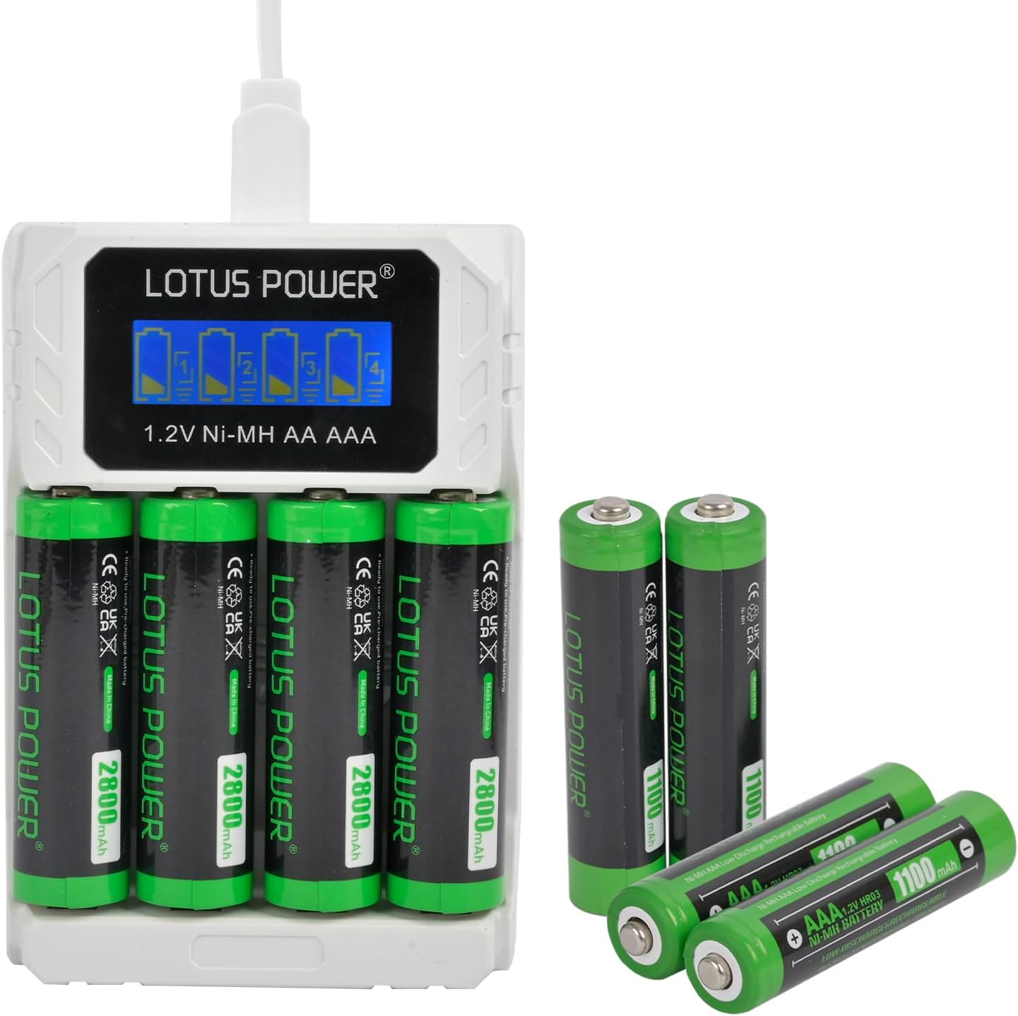 LOTUS POWER Universal 4 Slot Battery Charger & 1.2 V Ni-Mh AA Batteries Set, LCD AA Charger & Nimh AA Rechargeable Battery (1 Charger & 4 Batteries) image number 3