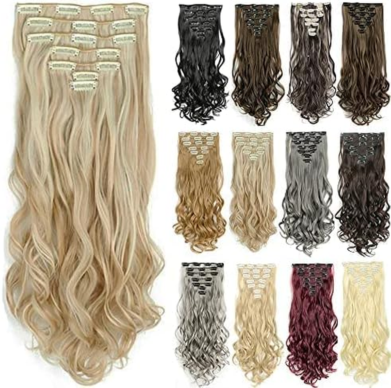 IMISSU 22 Inch 7PCS Set Long Curly Clip in Hair Extensions Natural 16 Clips Full Head Hair Extension Hairpiece for Girl (Copper) - Black Brown image number 6