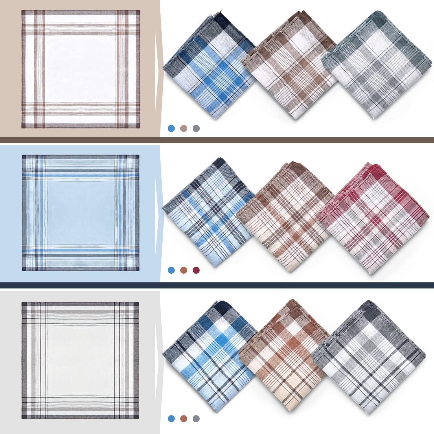 Ohuhu Handkerchiefs Men Cotton, 12 Pack 100% Cotton Handkerchief for Men, Classic Pocket Squares Hankies for Men Women image number 6