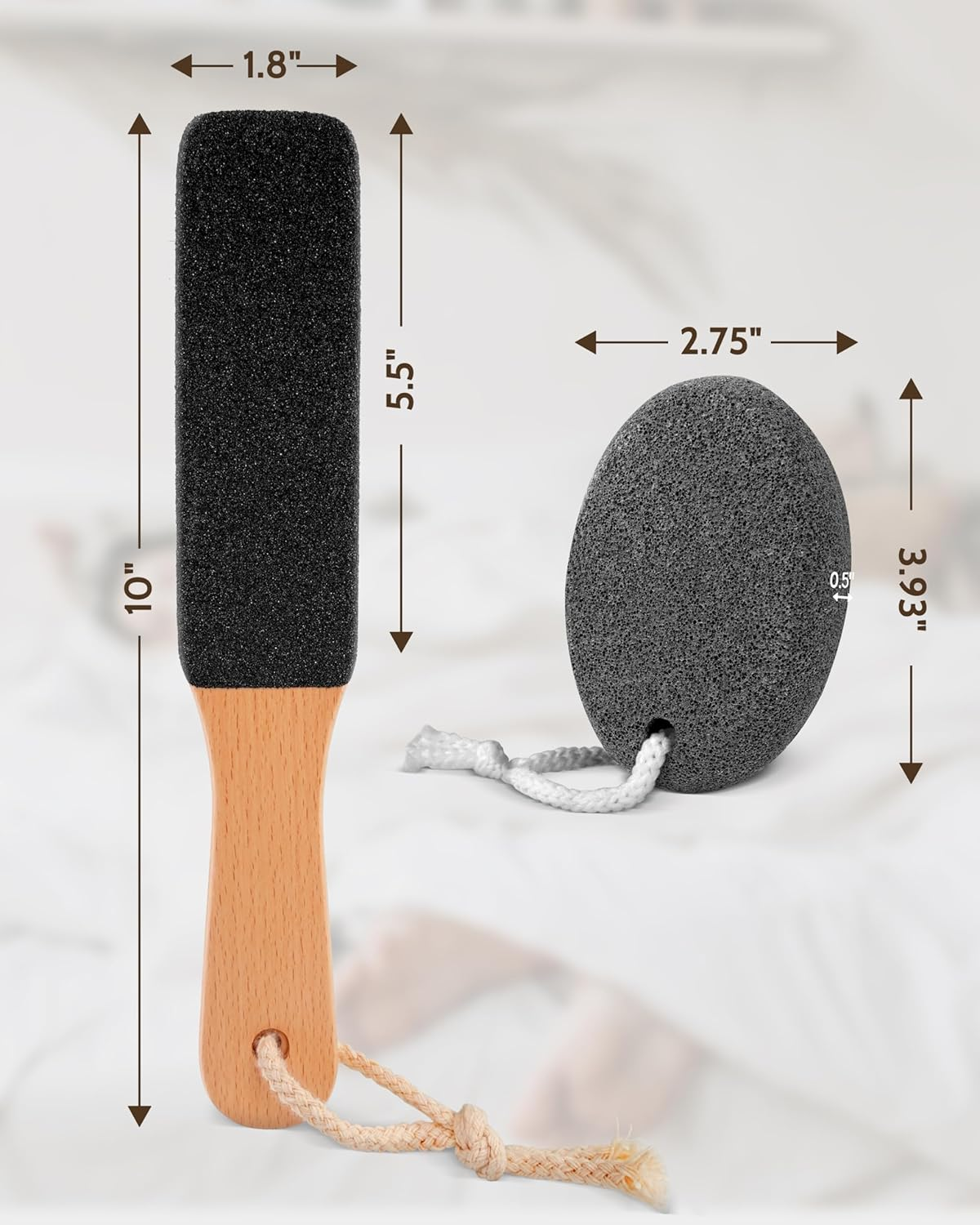 Pumice Stone Foot File, 3Pcs Set Callus Remover for Feet with Wooden Handle, Pedicure Foot Scrubber to Remove Dead Skin, Dry, Rough, Corns Skin Scraper