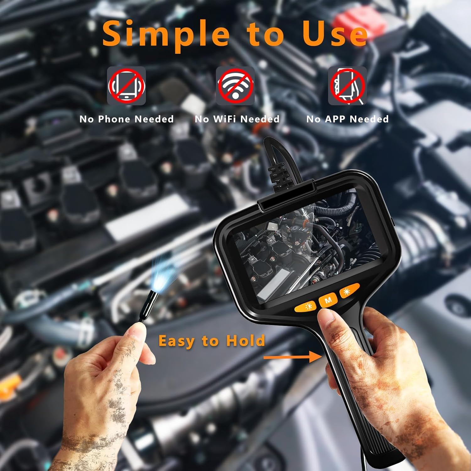 Endoscope Camera with Light, 1080P HD Handheld Industrial Endoscope, 4.3 Inch LCD Screen, IP67 Waterproof, Adjustable LED Lights, Inspection Camera with 16.4Ft Semi-Rigid Cable