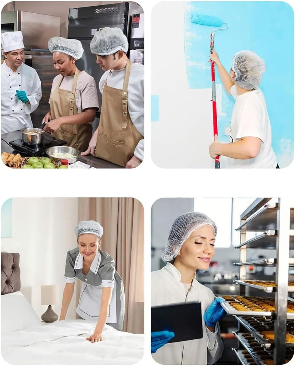 Disposable Hair Net, Elastic Non-Woven Bouffant Caps, Soft and Breathable Head Cover for Shower, Food Service, Kitchen, Hospital 100-Piece image number 1