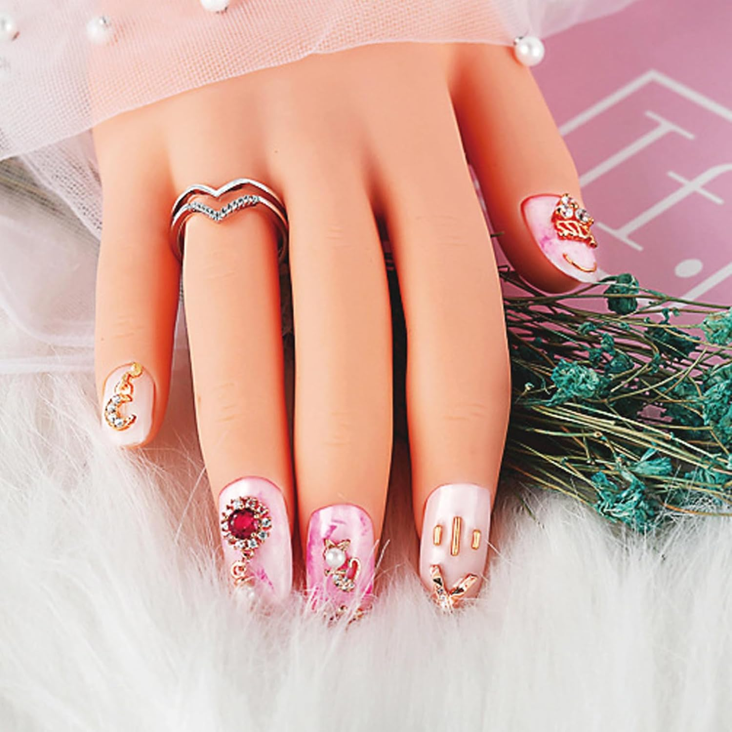 1 Pair Nail Practice Hand with 200Pcs Nail Sticker, Silicone Mannequin Hand, Flexible Bendable Practice for Acrylic Nails Manicure Hands Art Training, Nai image number 2