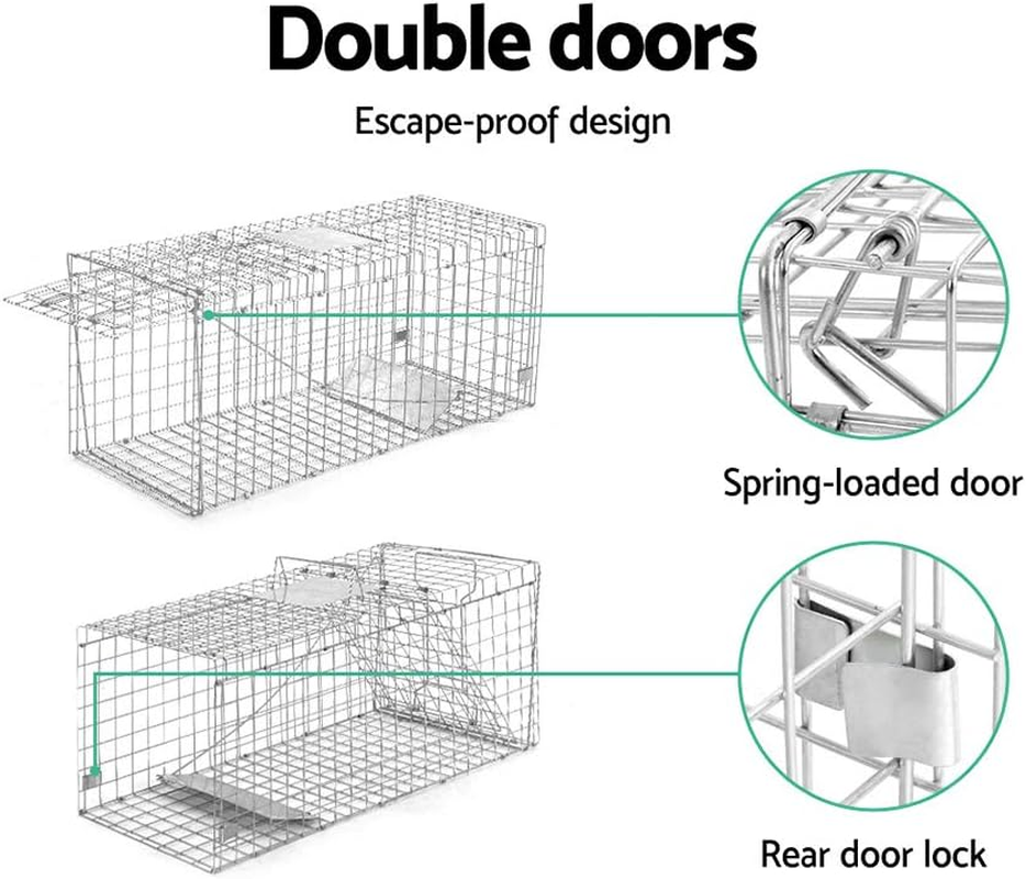 Gardeon Mouse Trap, 150 X 50 X 55Cm Guinea Pig Rat Rabbit Cage Possum Fox Cat Humane Mice Traps Small Animals Cages for Indoor Outdoor Farm Backyard, Automatic Door Lock Collapsible Silver image number 6