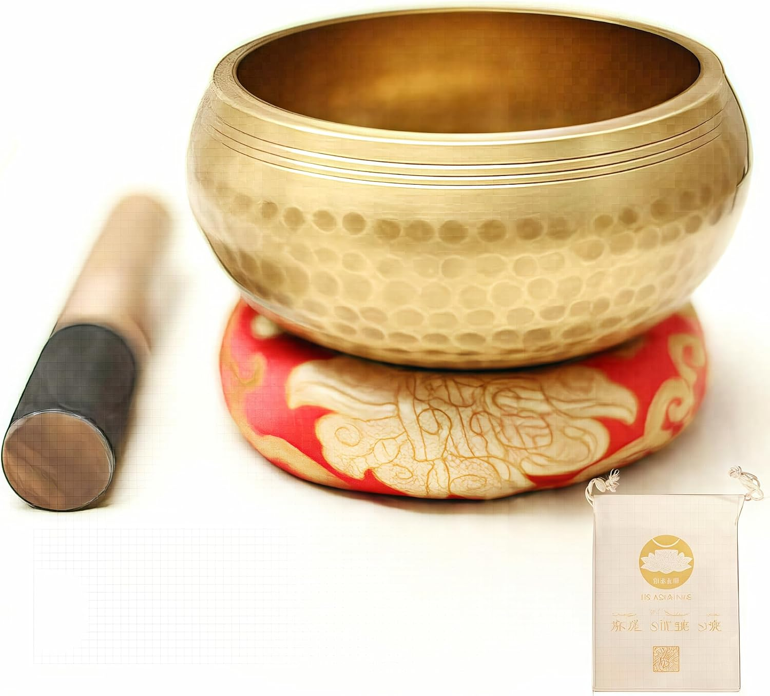 Fay Bless Tibetan Singing Bowl Set - Easy to Play for Beginners - Authentic Handcrafted Mindfulness Meditation Holistic Sound (Gold-8Cm/3In)