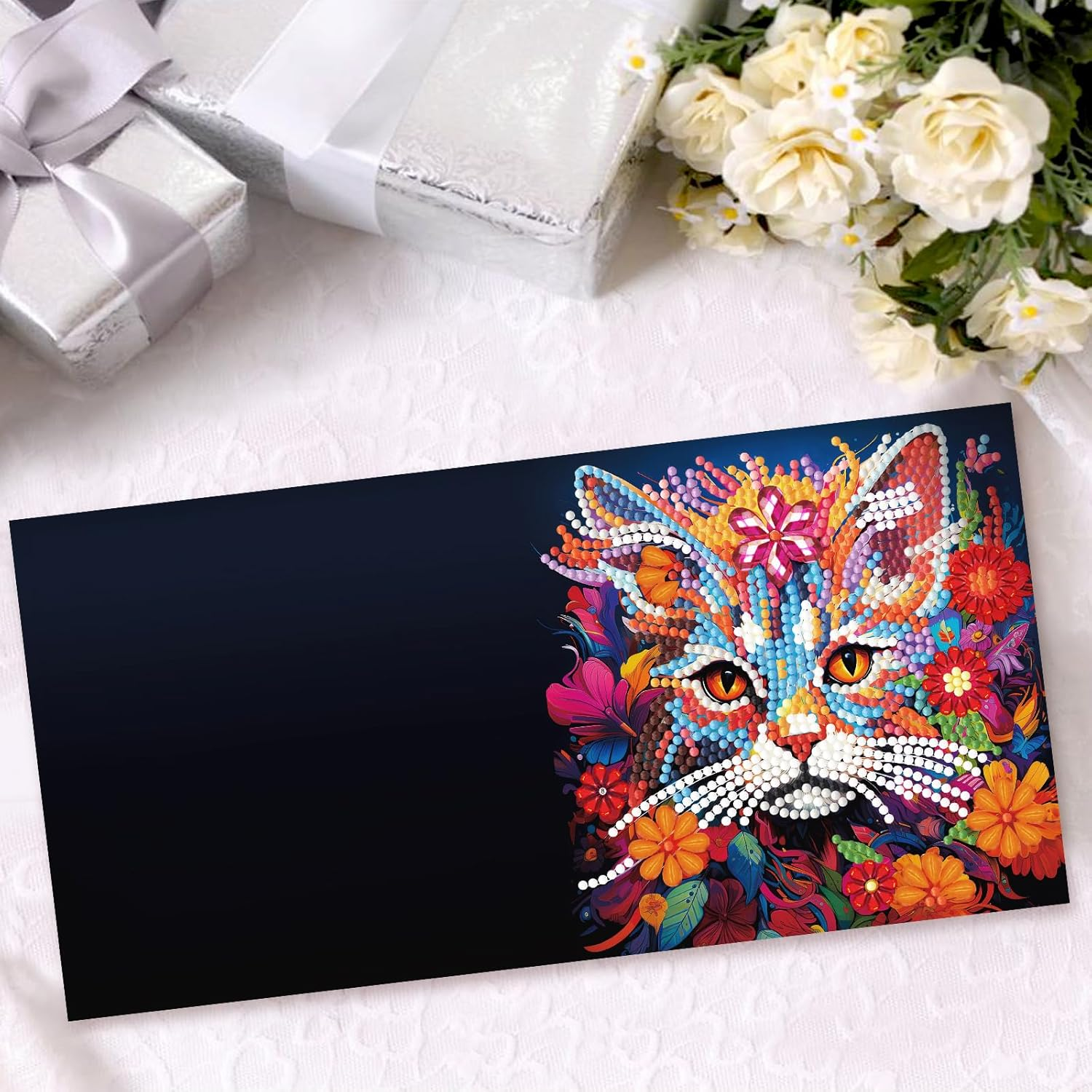 Pigpigboss 8 Packs Cat and Dog Diamond Painting Greeting Card Kit, Special Shaped Flower Animal Face Diamond Art Birthday Thank You Cards with Envelope for Adult Beginner Holiday Blessing image number 4