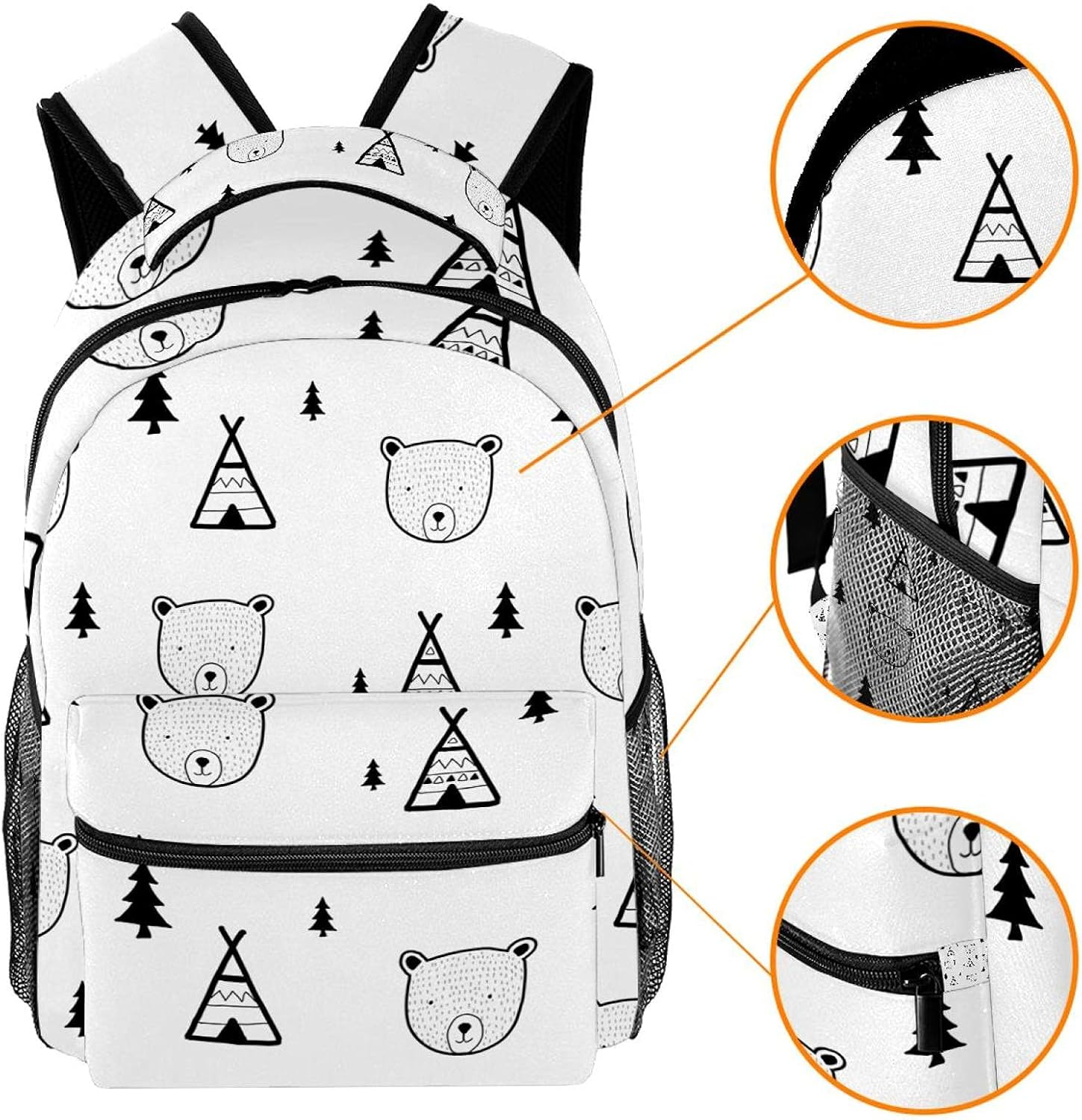 Bear Head Pattern Backpack Students Shoulder Bags Travel Bag College School Tote Backpacks