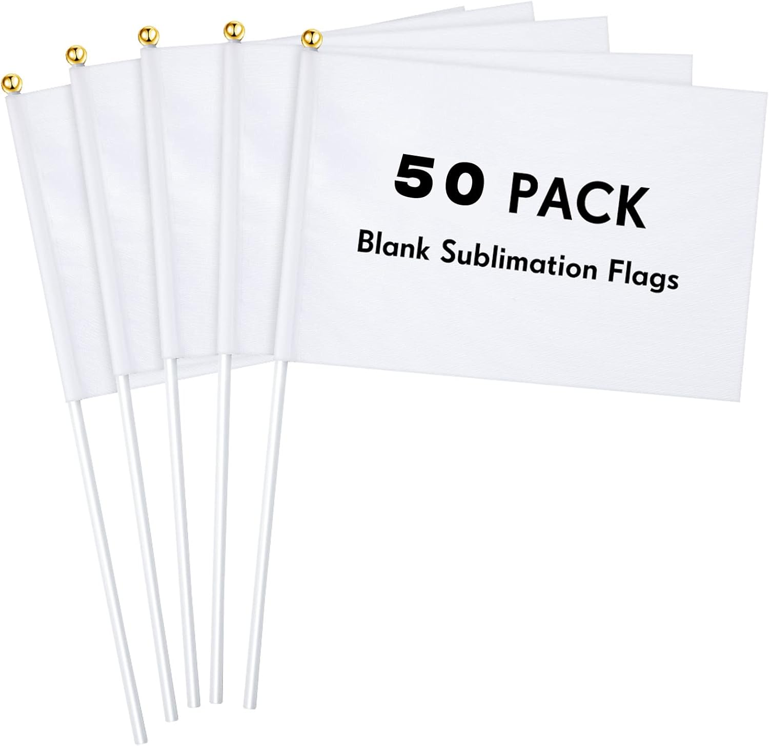 50 Pcs White Small Mini Flags Bulk Sublimation Blank Plain Hand Held DIY Miniature on Stick for Garden Car Parades Grand Opening Birthday Wedding Party Events Celebration image number 2