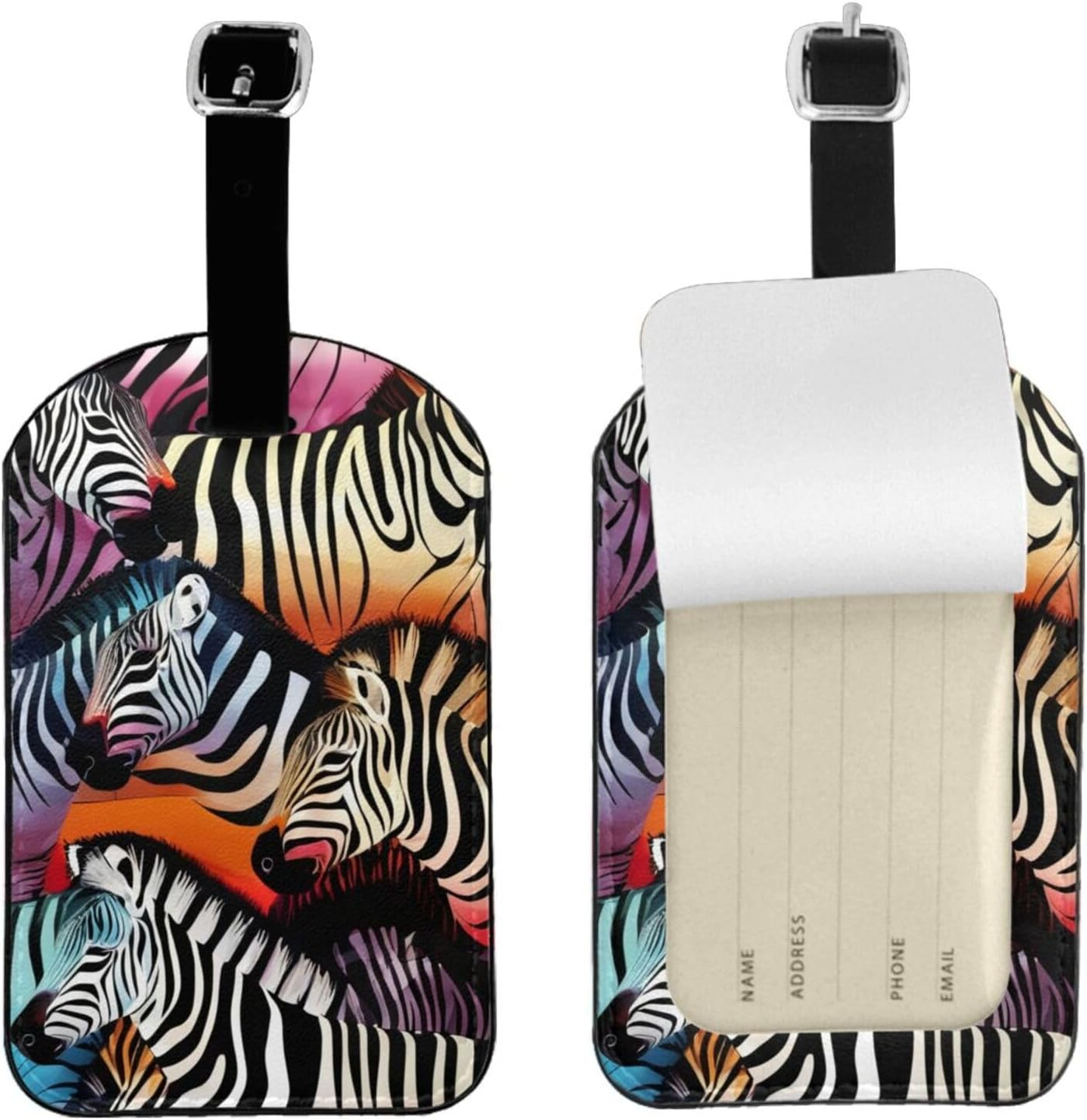 Coloured Zebra Print Elegant Tag Stylish Tag Luggage Tag 4.3 X 2.76 Inch for Suitcases Travel Bags image number 3