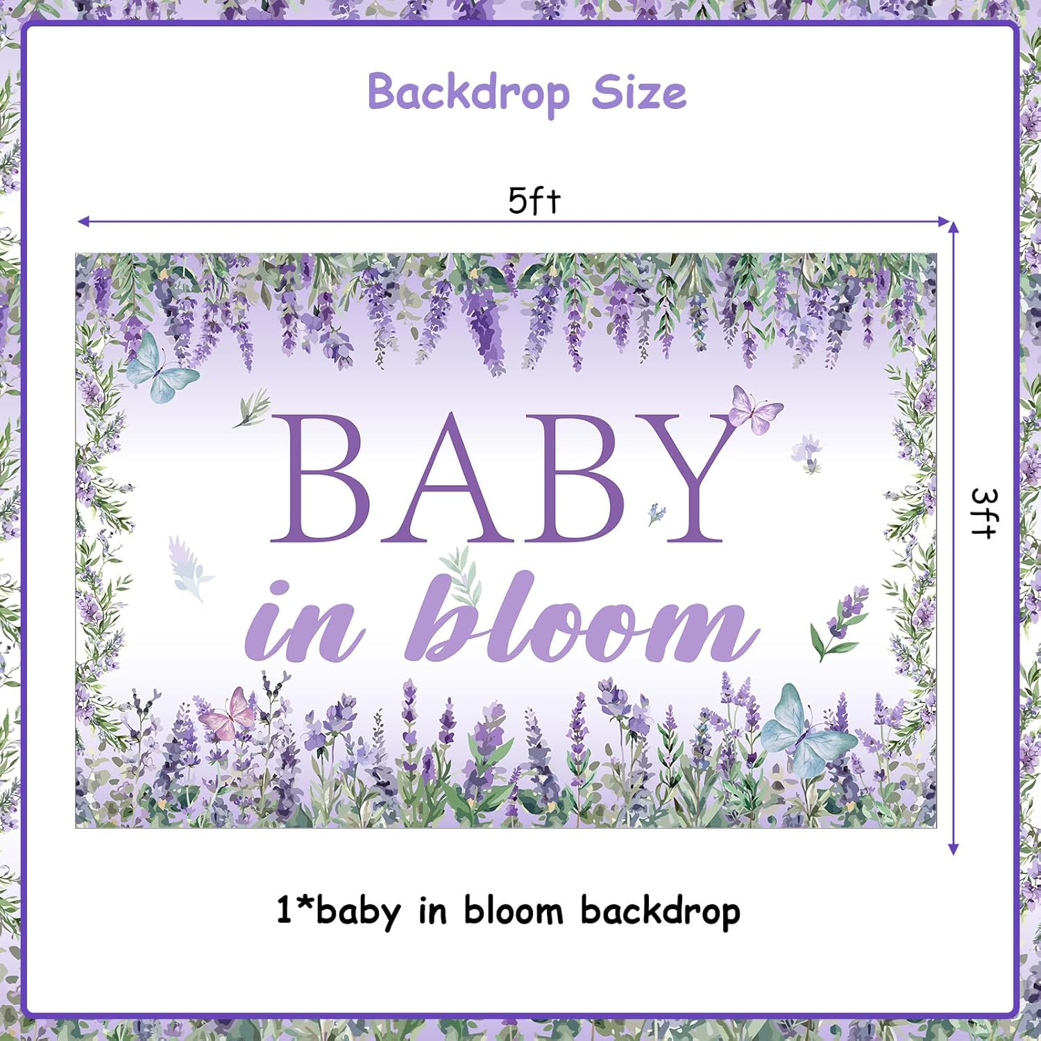 Wonmelody Baby in Bloom Baby Shower Decorations Lavender Baby Shower Backdrop 5 * 3Ft Lavender Baby Shower Decorations for Girl Purple Photo Backdrop for Violet Floral Baby Shower Party image number 1