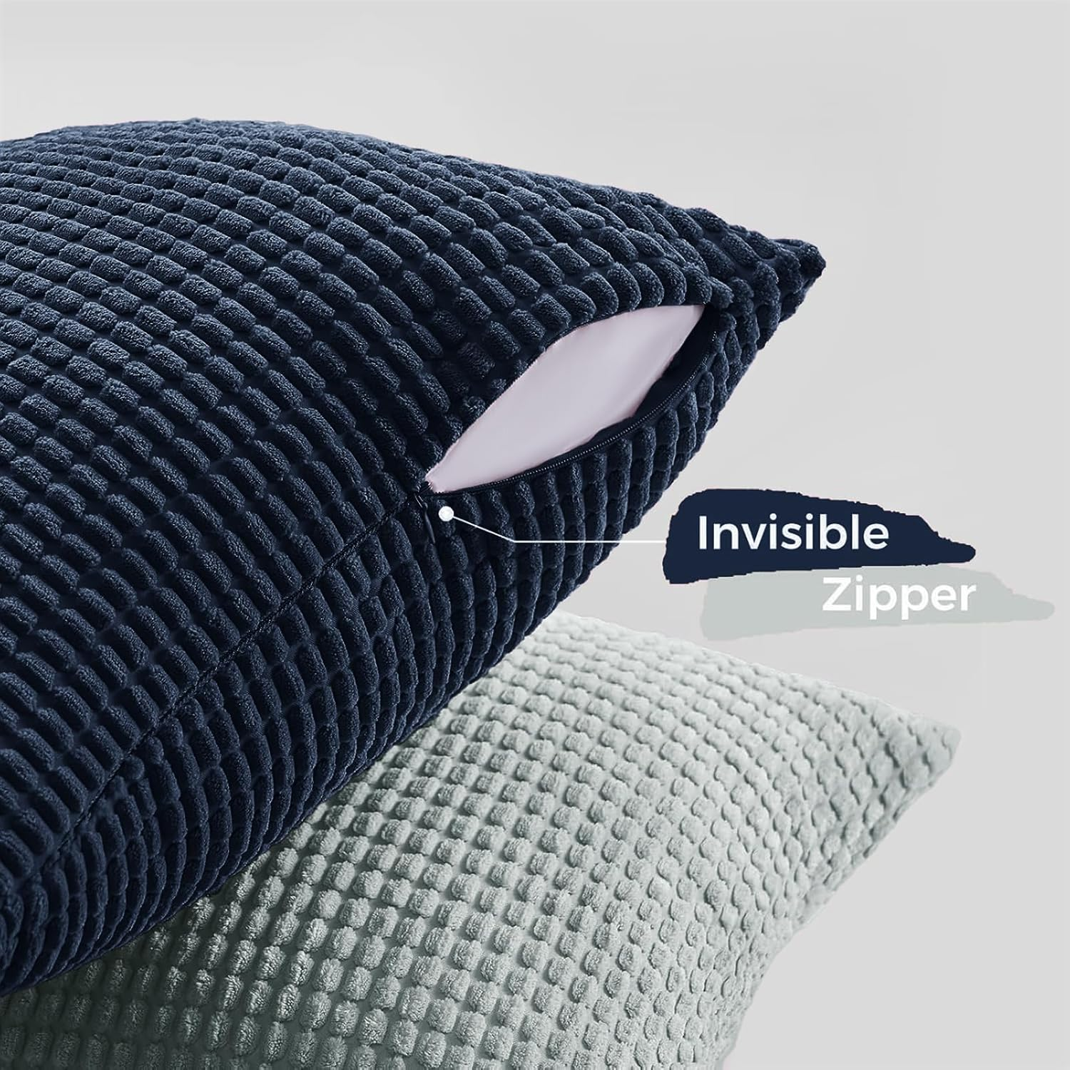 Gioia Casa Corduroy Corn Grain Cushion Covers - Soft Velvet with Hidden Zipper (Blue, 45Cm X 45Cm)