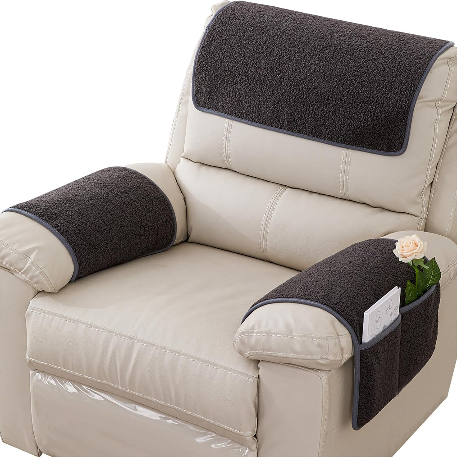 Armrest Cover, Recliner Chair Protector, Furniture Protector Slip, Side Storage Pocket, Stretch Armchair Couch Arm Rest Cover for Recliner, Chair, Sofa (Dark Gray,3 Seater(5Pcs)) image number 4