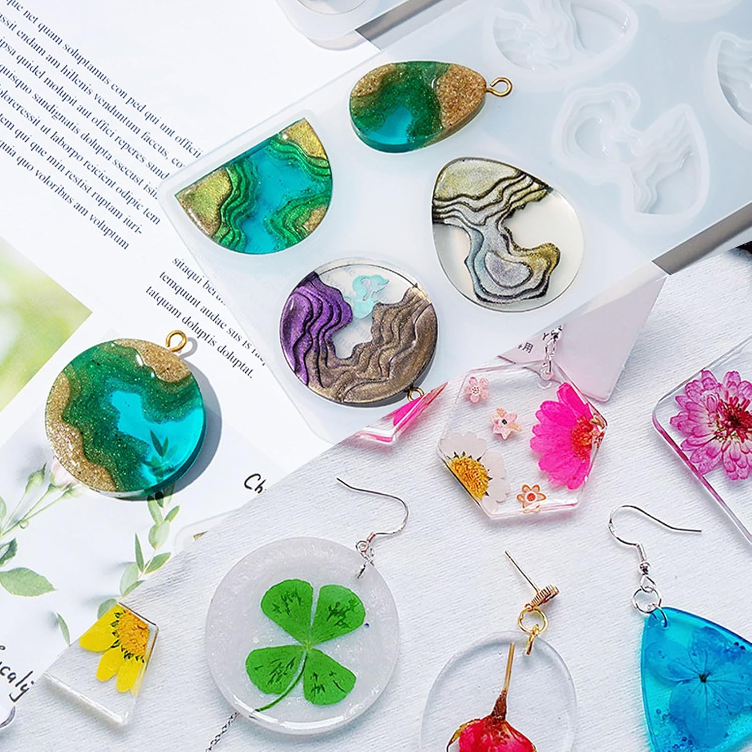 Resin Jewelry Molds, Jewelry Molds for Resin Casting, Silicone Molds for Epoxy Resin, Pendant Mold for DIY Gem Cabochon Pendant, Earring, Necklace Jewelry Making image number 5